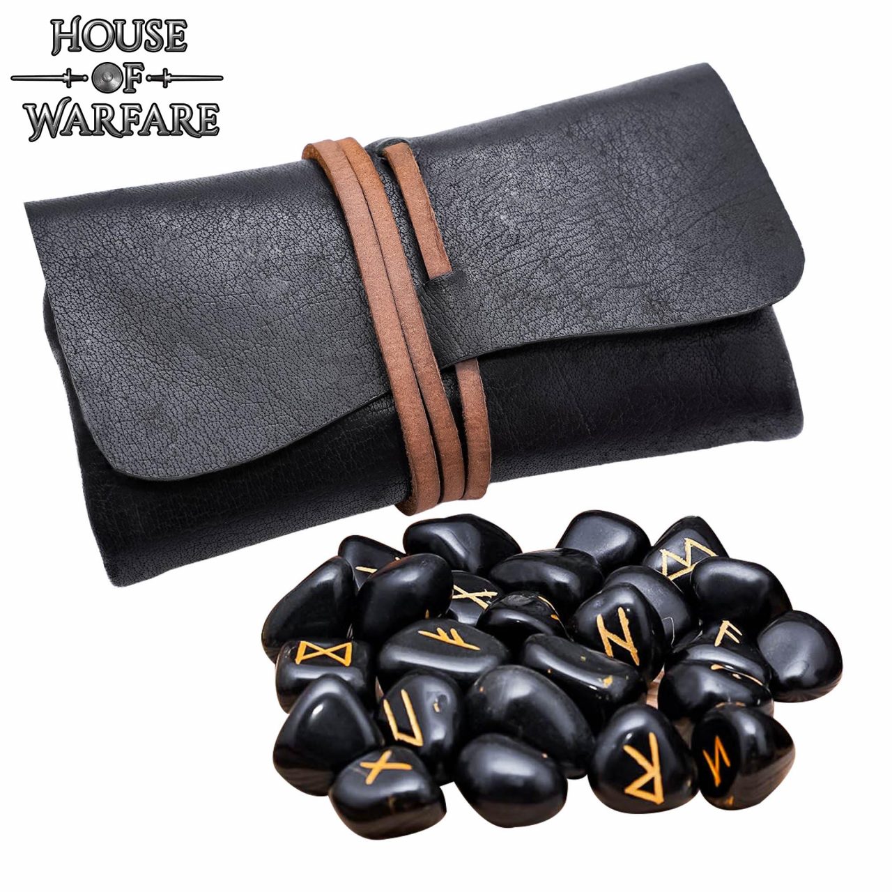 Imagen única de: Juego de Piedras Rúnicas Vikingas con Estuche de Cuero Negro - Adivinación y Estrategia Nórdica