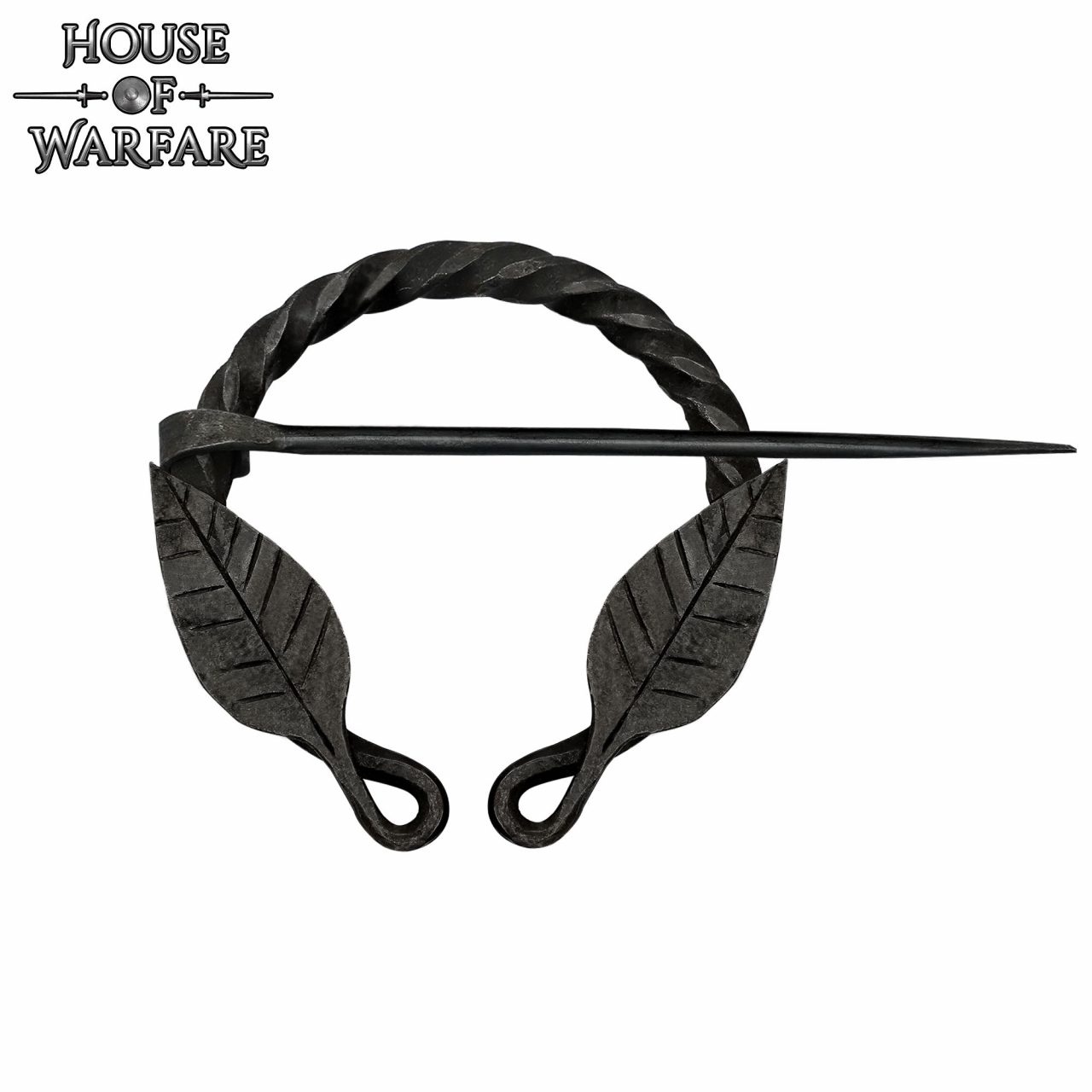 Imagen única de: Alfiler de Capa Medieval de Hierro Forjado a Mano con Motivo de Hojas - Broche de Fíbula Estilo Vikingo