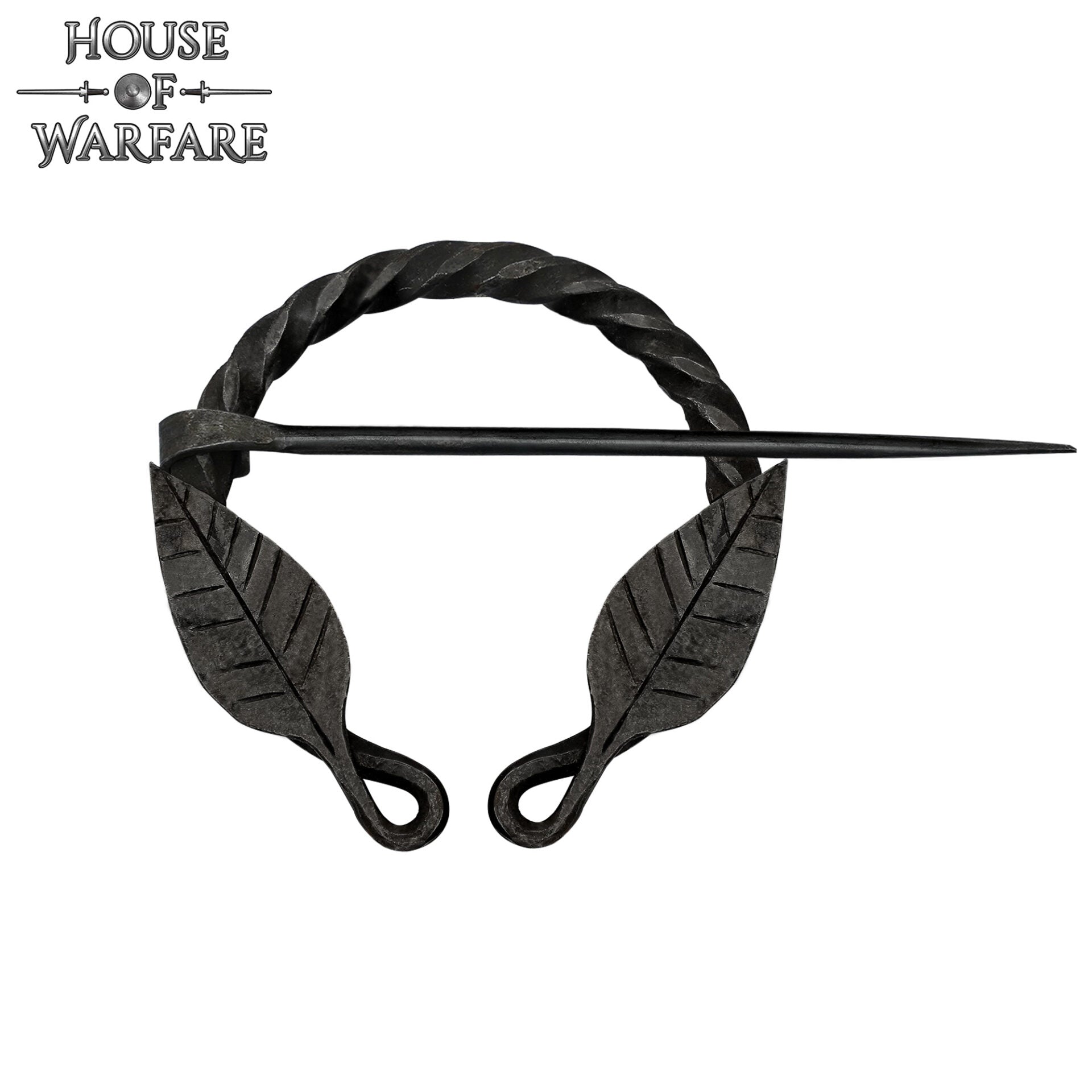 Imagen única de: Alfiler de Capa Medieval de Hierro Forjado a Mano con Motivo de Hojas - Broche de Fíbula Estilo Vikingo