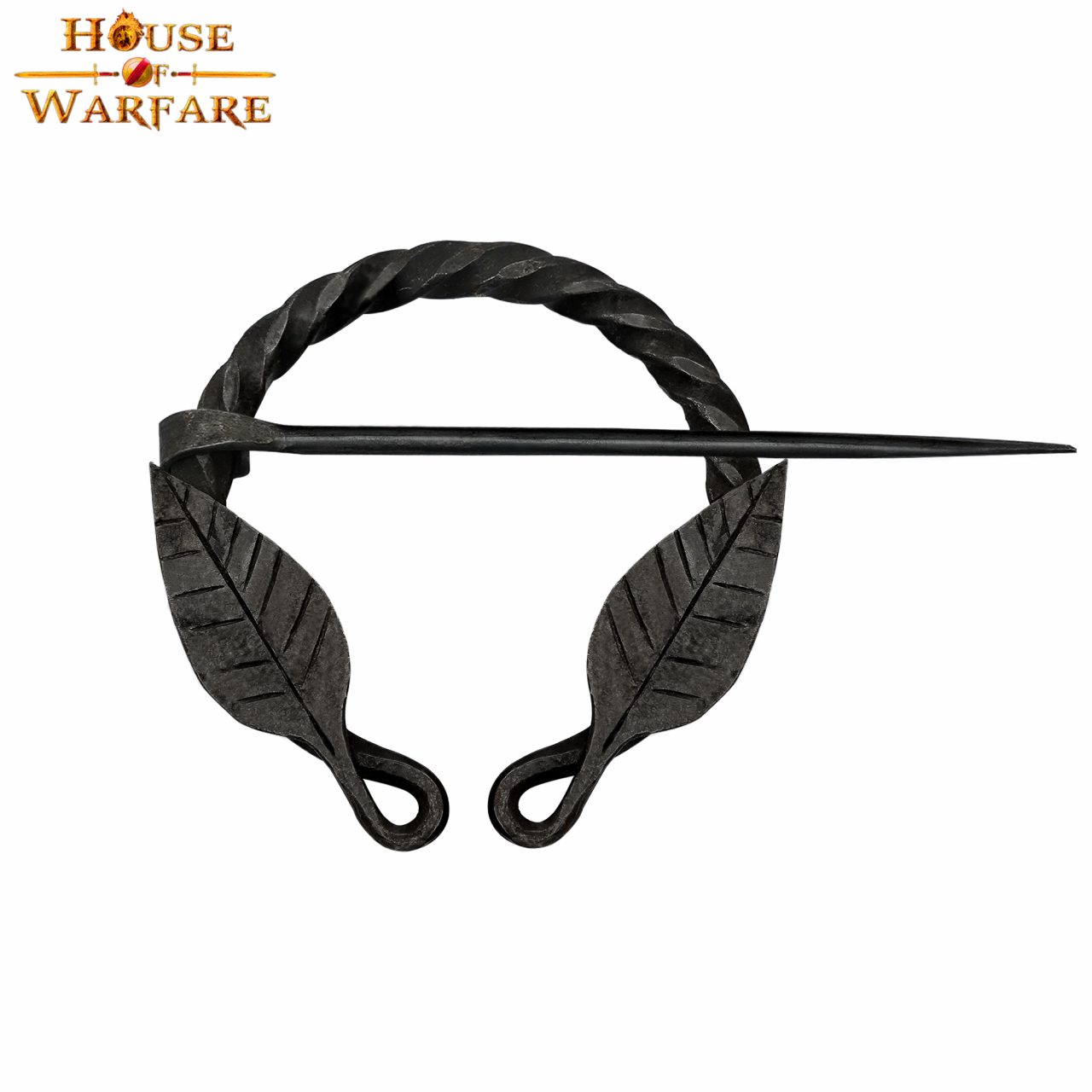 Imagen única de: Alfiler de Capa Medieval de Hierro Forjado a Mano con Motivo de Hojas - Broche de Fíbula Estilo Vikingo