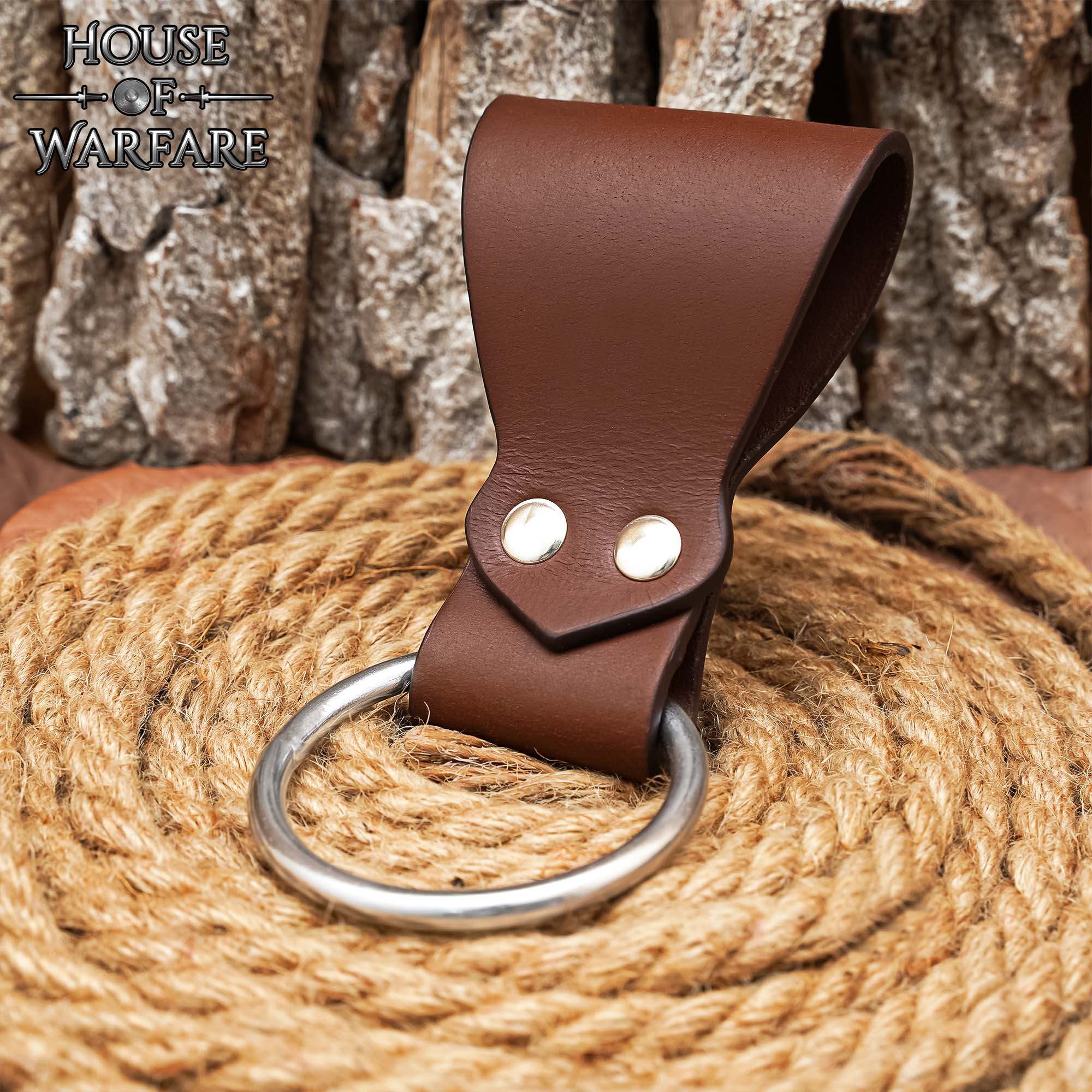Imagen única de: Rana Medieval de Cuero para Hacha con Anilla de Acero - Cinturón Marrón para Hachas y Herramientas