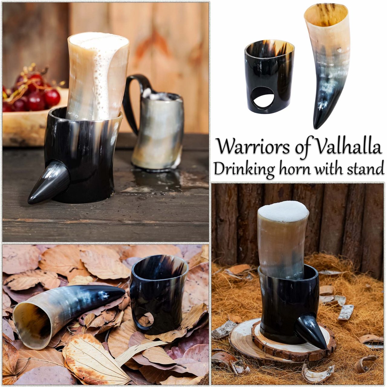 Imagen única de: Vikingo Cuerno de Buey Pulido para Beber con Soporte