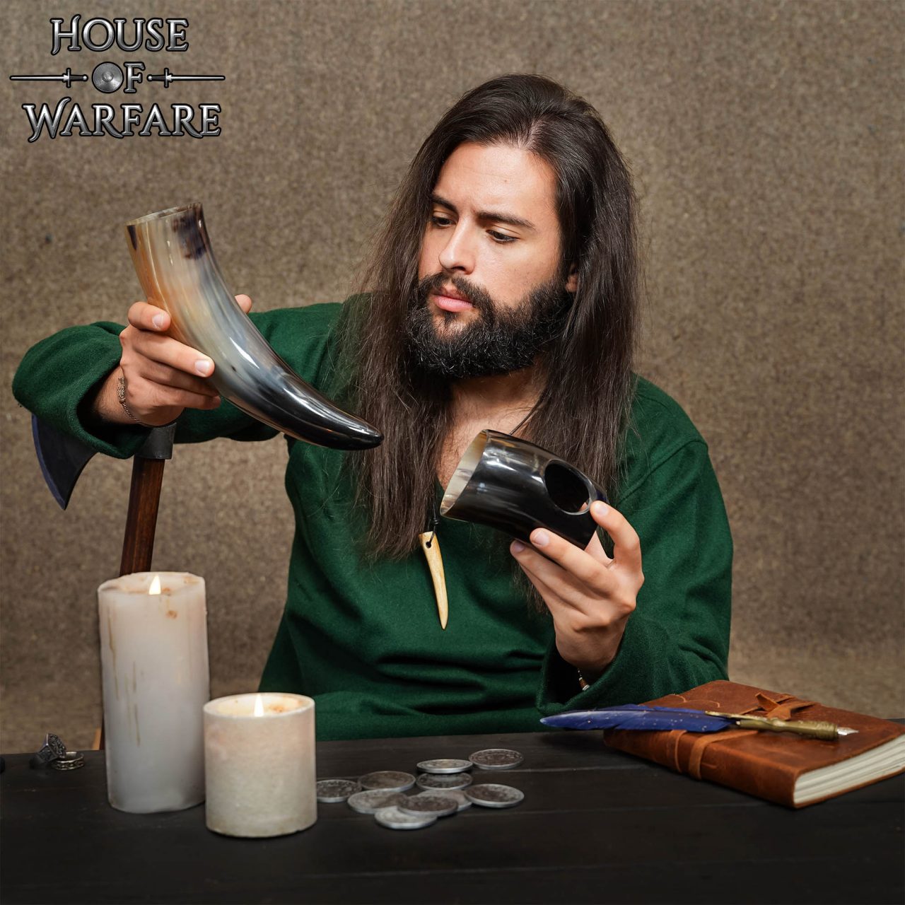 Imagen única de: Vikingo Cuerno de Buey Pulido para Beber con Soporte