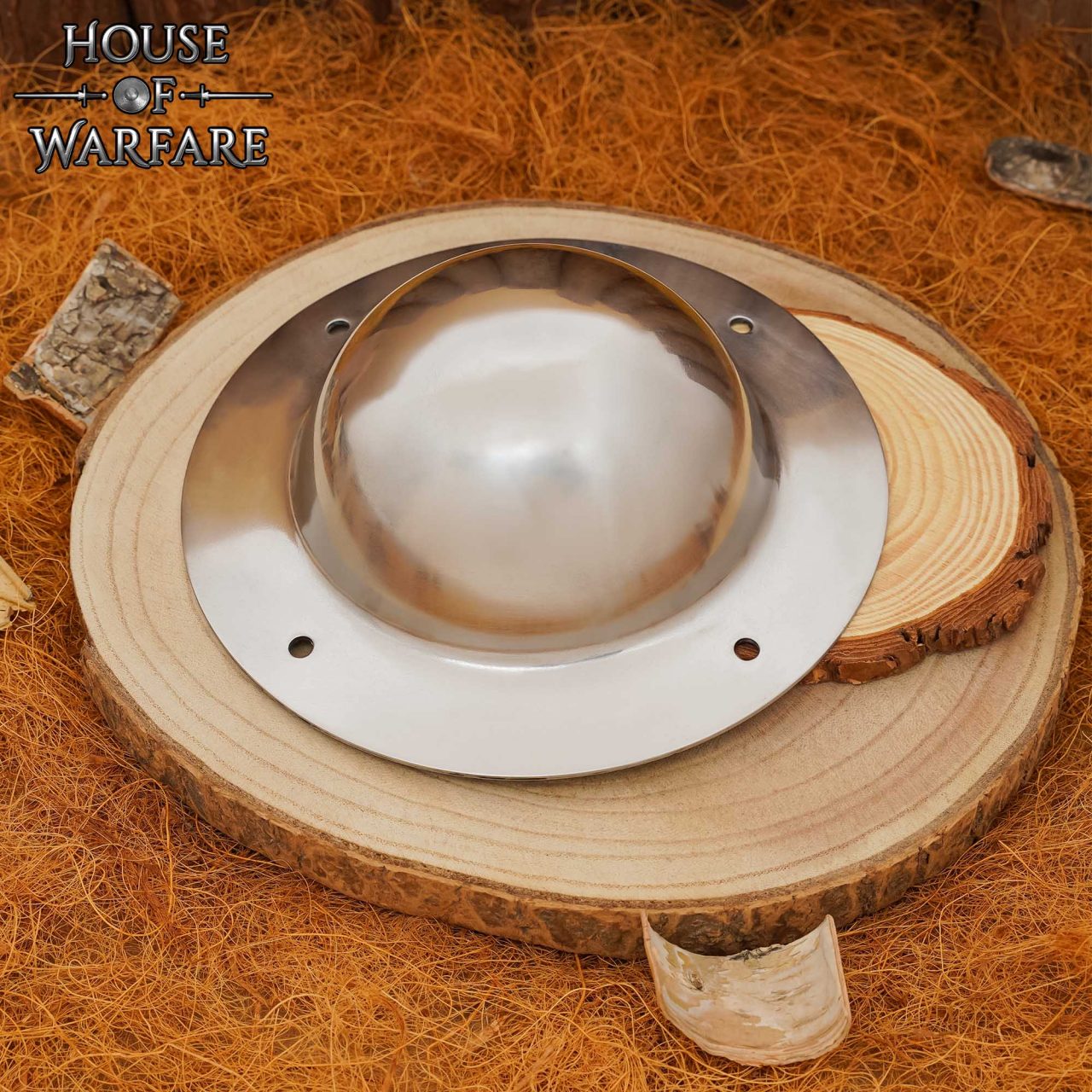 Imagen única de: Escudo Medieval Abovedado de Acero Forjado a Mano Umbo Redondo para Escudos Diy