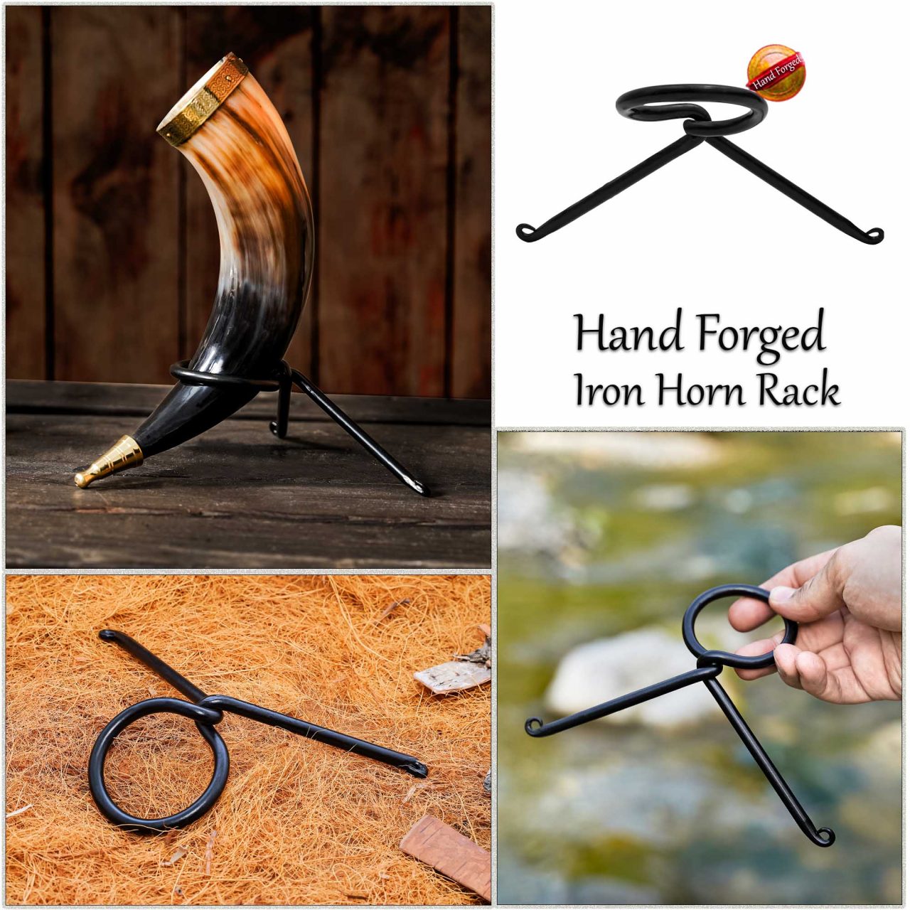Soporte para Cuerno de Hierro Forjado a Mano - Expositor Medieval para Fiestas Vikingas y Medievales - Imagen 13