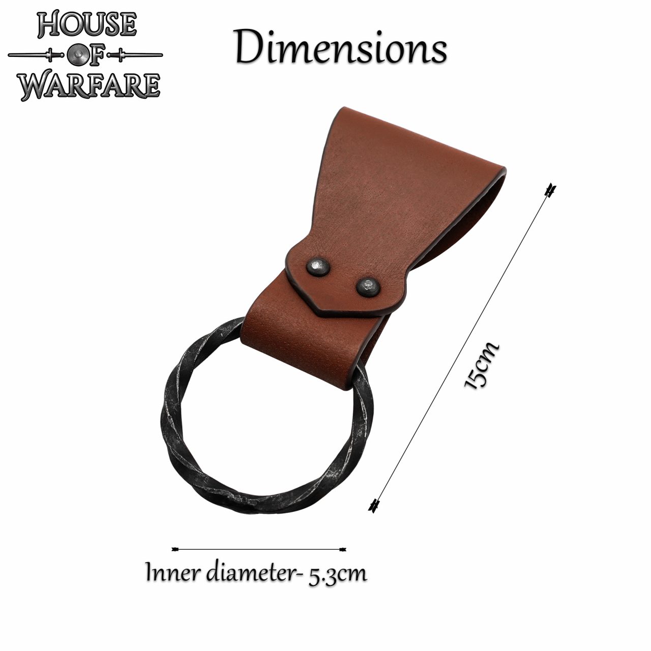 Imagen única de: Rana Medieval de Cuero con Anillo de Hierro Torcido Forjado a Mano - Porta Cinturón Marrón para Hachas, Espadas y Herramientas - 6 "x1.5"