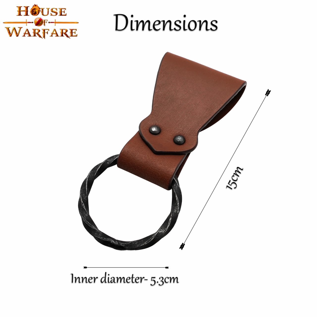 Imagen única de: Rana Medieval de Cuero con Anillo de Hierro Torcido Forjado a Mano - Porta Cinturón Marrón para Hachas, Espadas y Herramientas - 6 "x1.5"