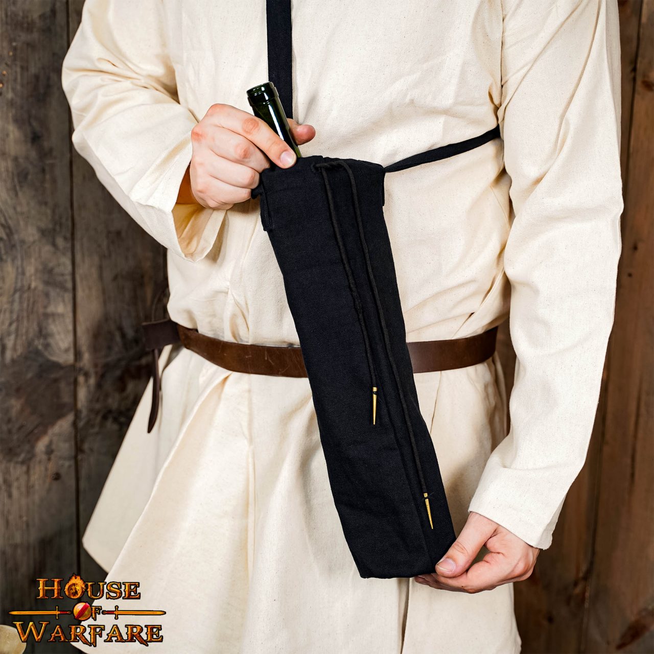 Imagen única de: Funda de Lona Portátil con Cordón para Botellas Negro | Funda Duradera para Botellas