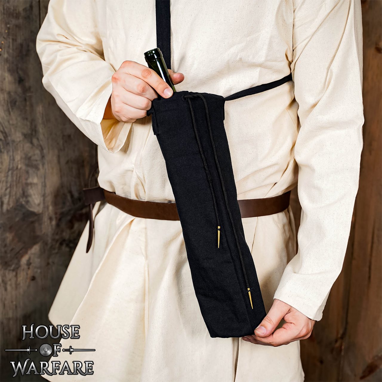 Imagen única de: Funda de Lona Portátil con Cordón para Botellas Negro | Funda Duradera para Botellas