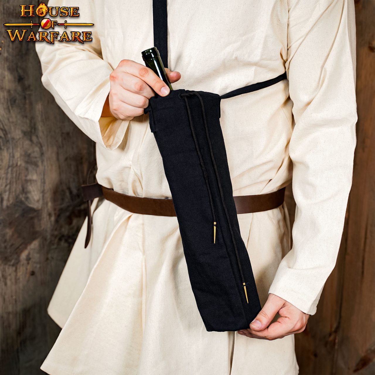 Imagen única de: Funda de Lona Portátil con Cordón para Botellas Negro | Funda Duradera para Botellas