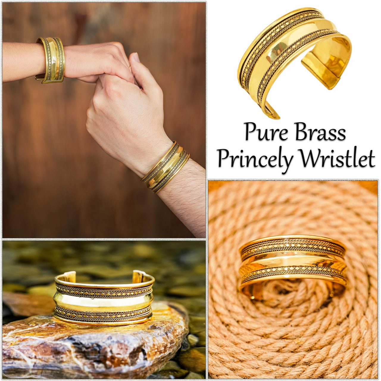 Pulsera Medieval de Latón - Brazalete Ancho Hecho a Mano con Bordes Decorativos Ornamentados - Imagen 10