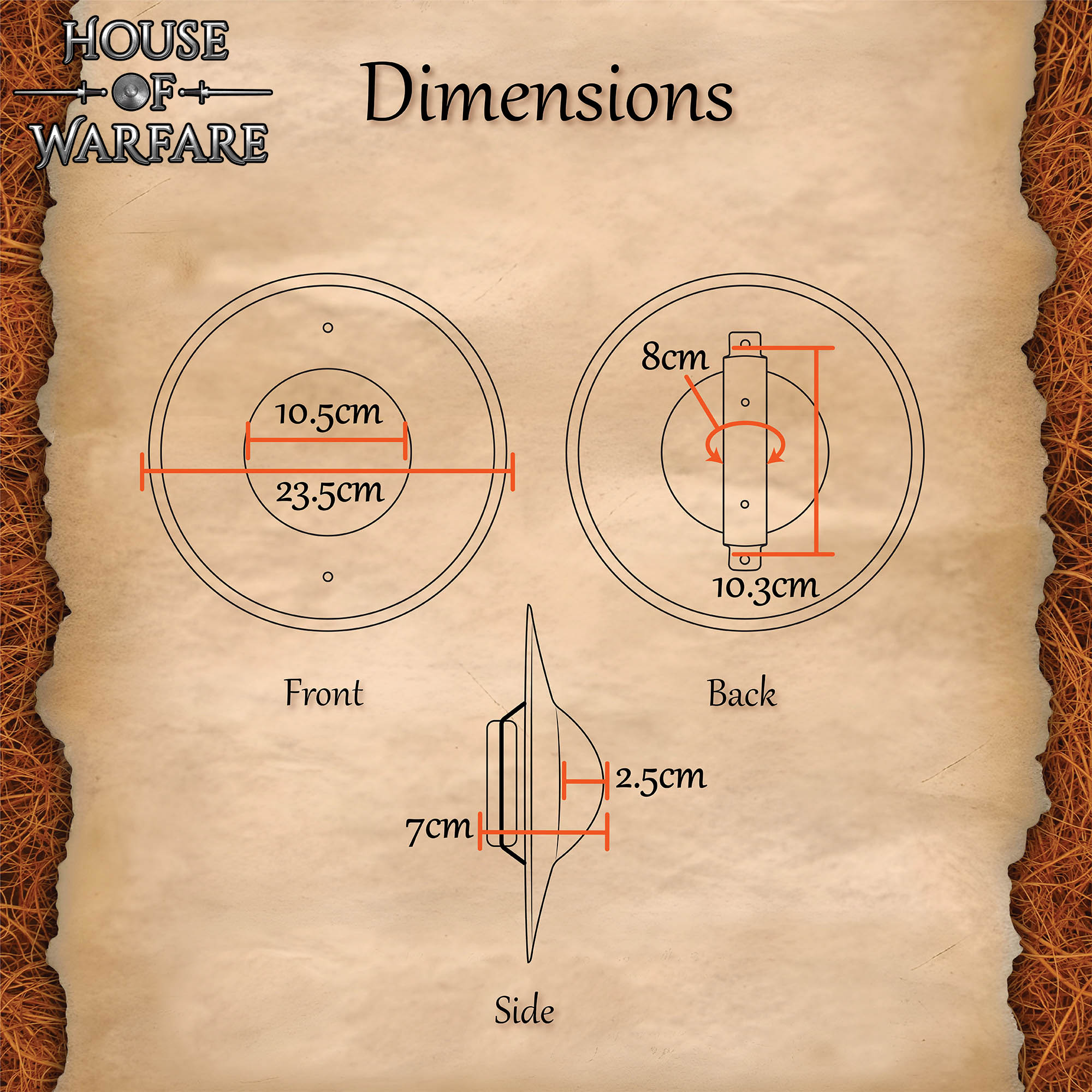 Imagen única de: Escudo Medieval de Acero Calibre 14 23cm - Escudo Redondo Hecho a Mano con Empuñadura de Madera y Acabado Antiguo