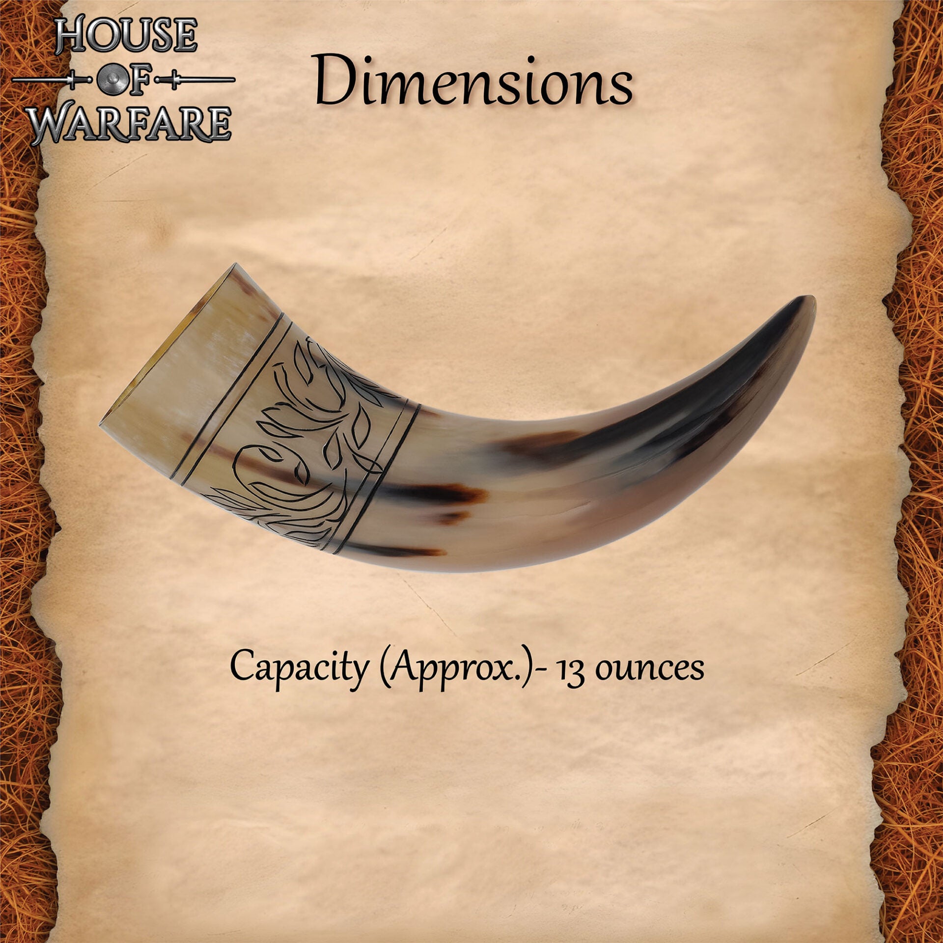 Imagen única de: Auténtico Cuerno para Beber 350 - 400 Ml con Grabado Floral