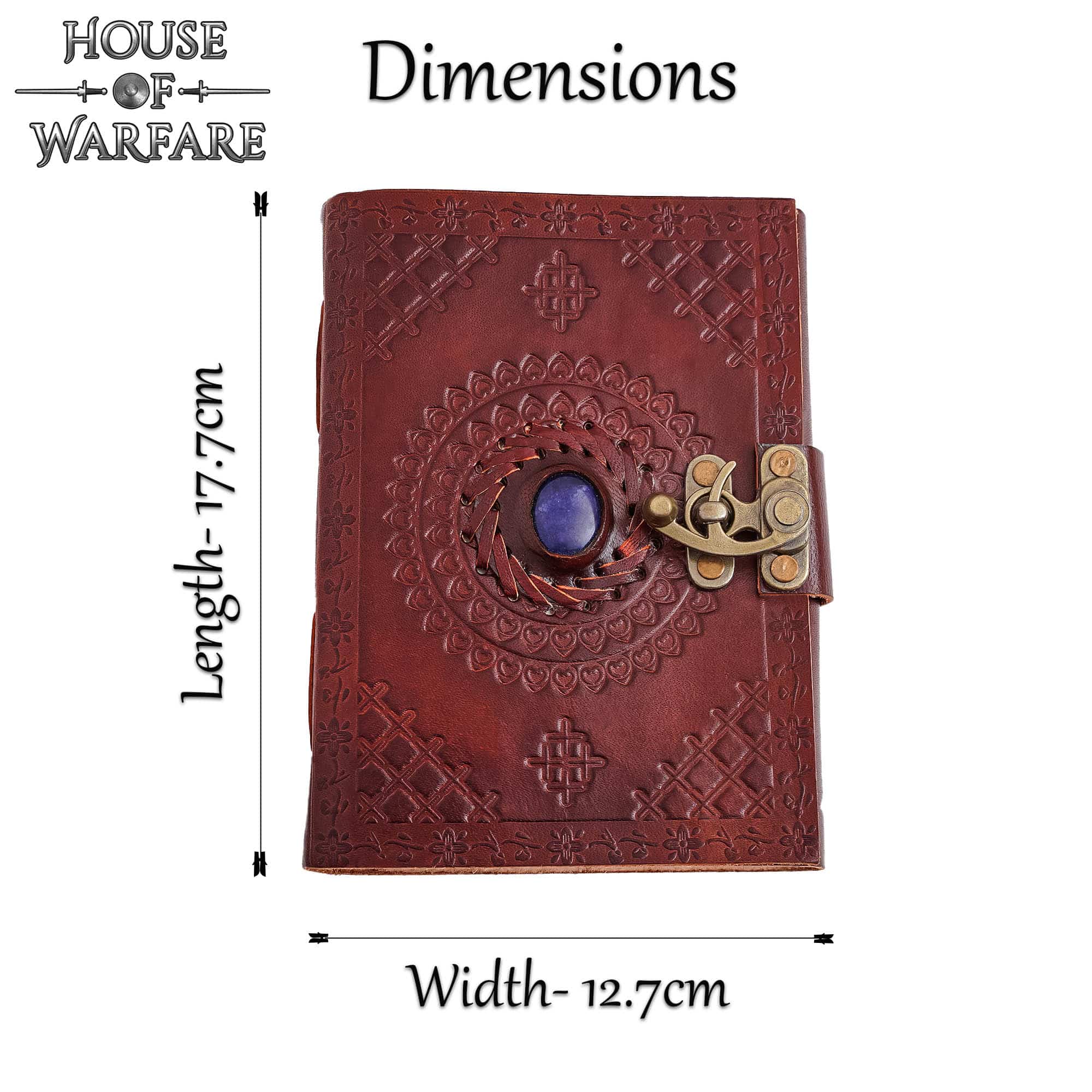 Imagen única de: Diario Medieval de Cuero Grabado con Piedra Azul - Diario Artesanal con Cerradura de Latón