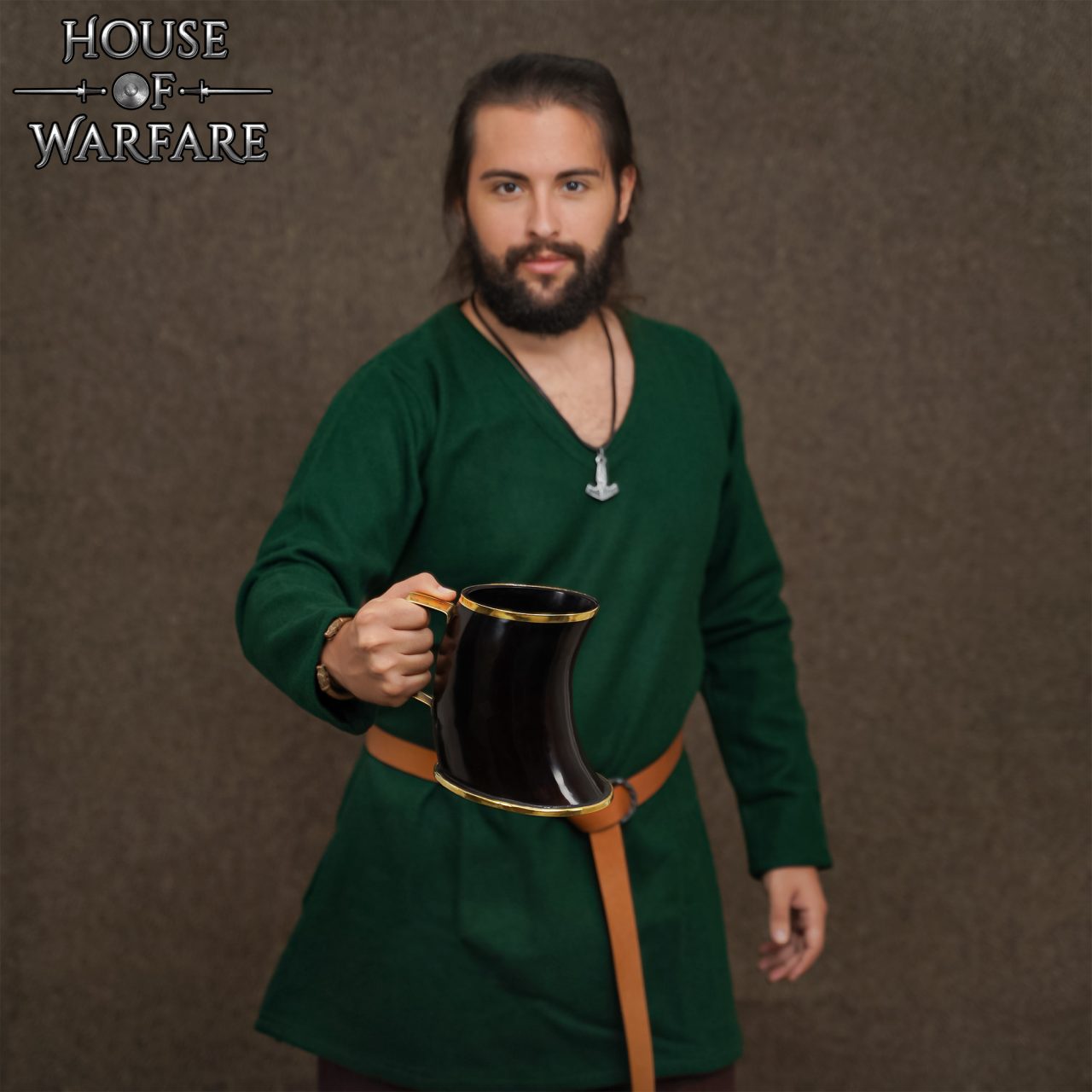 Imagen única de: Jarra de Cuerno de Buey Estilo Vikingo con Borde de Latón Hecha a Mano