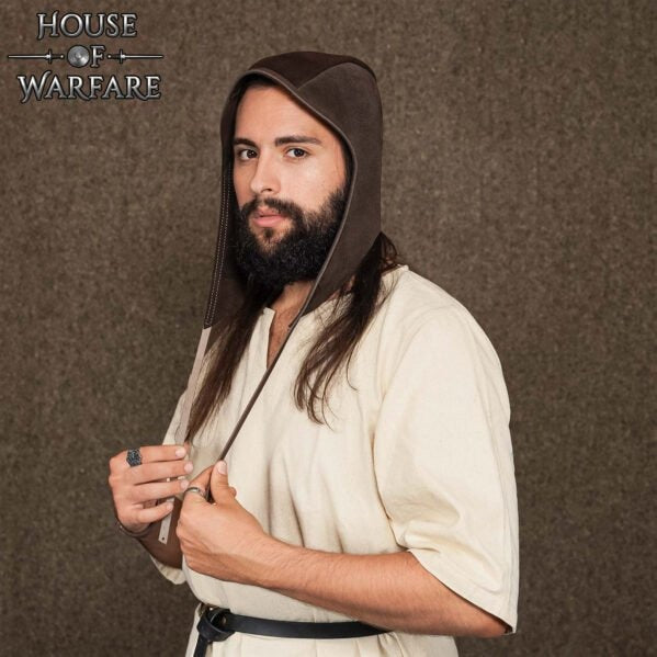 Imagen única de: Gorro Medieval de Cuero de Ante Hecho a Mano - Larp