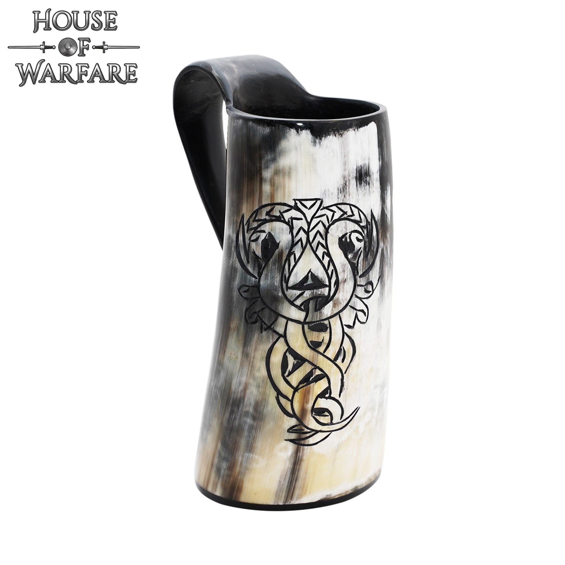 Imagen única de: Jarra Medieval de Cuerno con Motivos de Serpiente Tallados a Mano