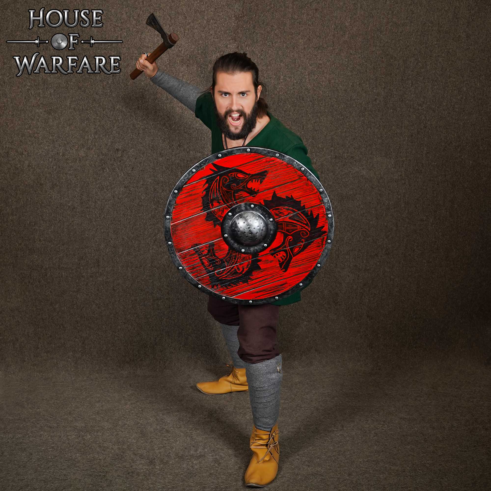 Imagen única de: Escudo de Madera Artesanal Fenrir con Jefe de Escudo de Acero de 1,5 Mm