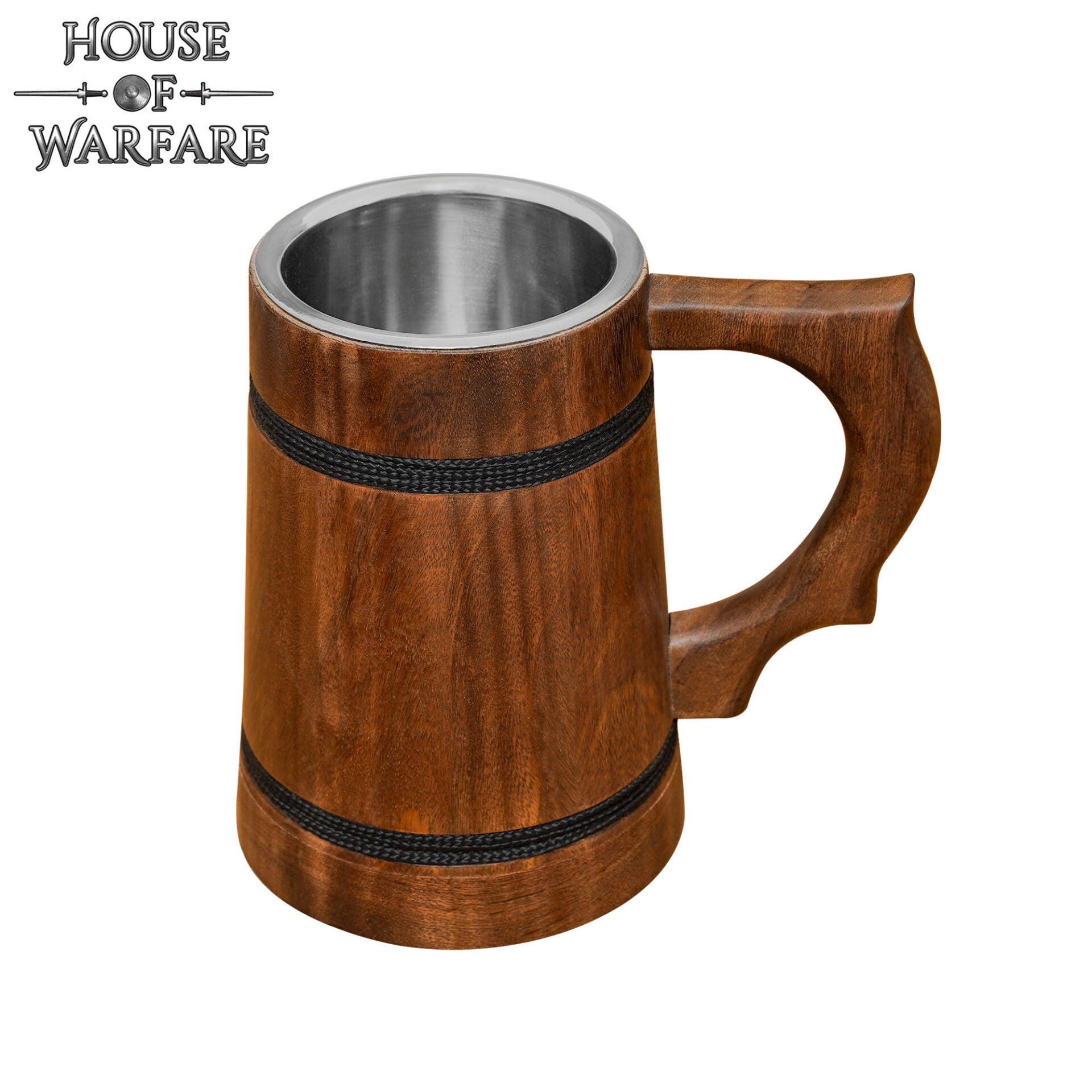 Imagen única de: Jarra Vikinga de Madera con Revestimiento de Acero Inoxidable - Acabado Pulido