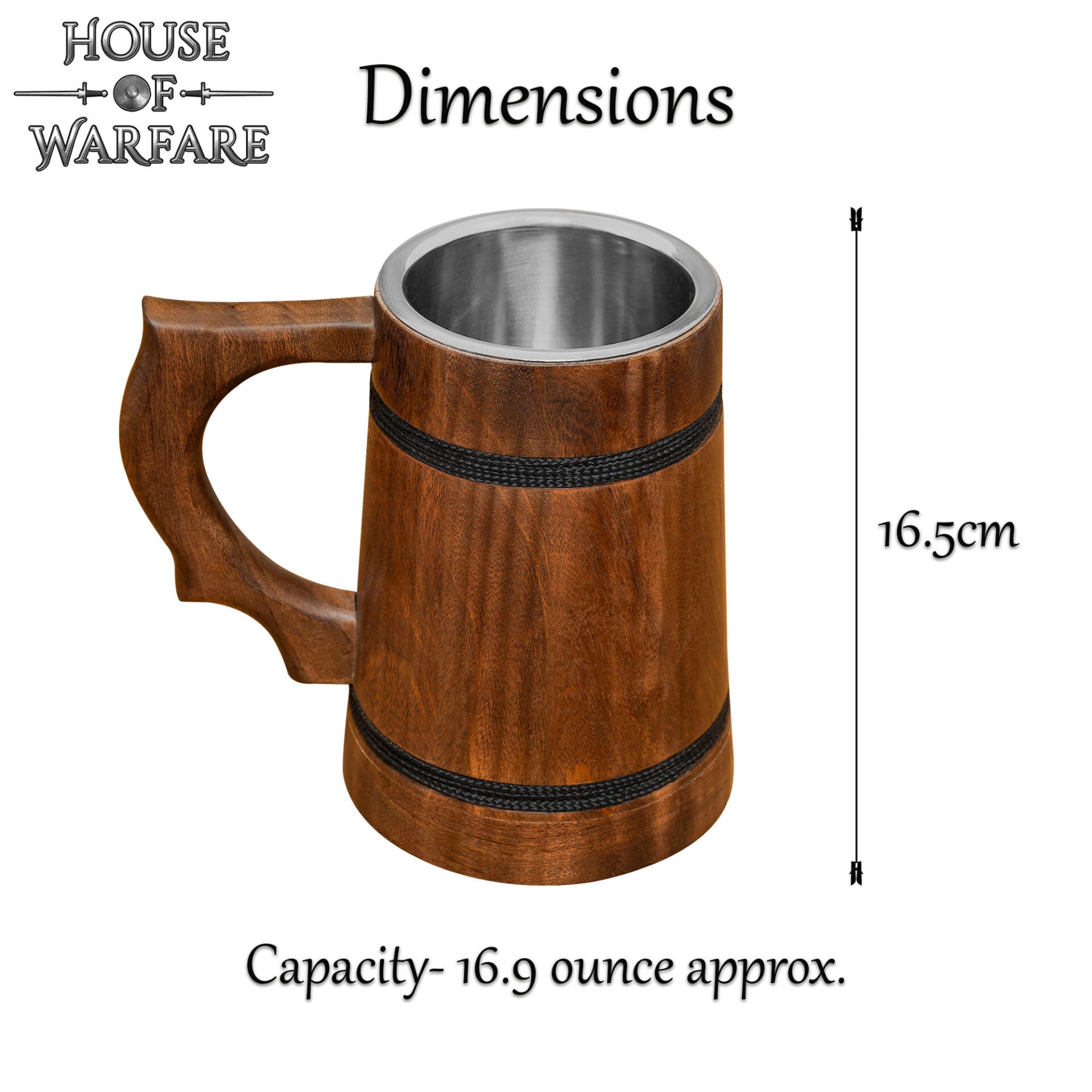 Imagen única de: Jarra Vikinga de Madera con Revestimiento de Acero Inoxidable - Acabado Pulido