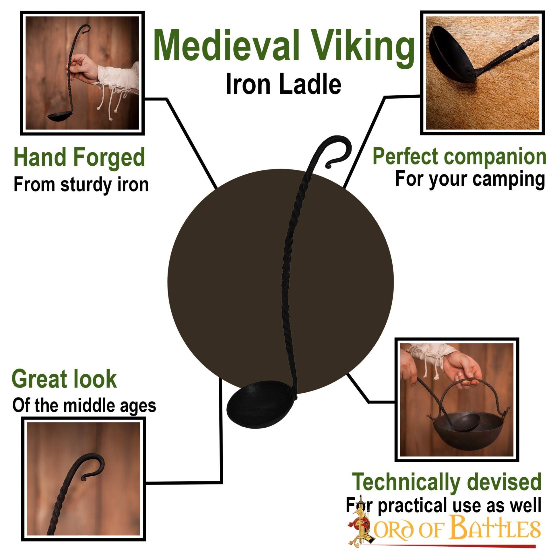 Imagen única de: Cazo de Hierro Medieval Vikingo Forjado a Mano Equipo de Campamento Funcional
