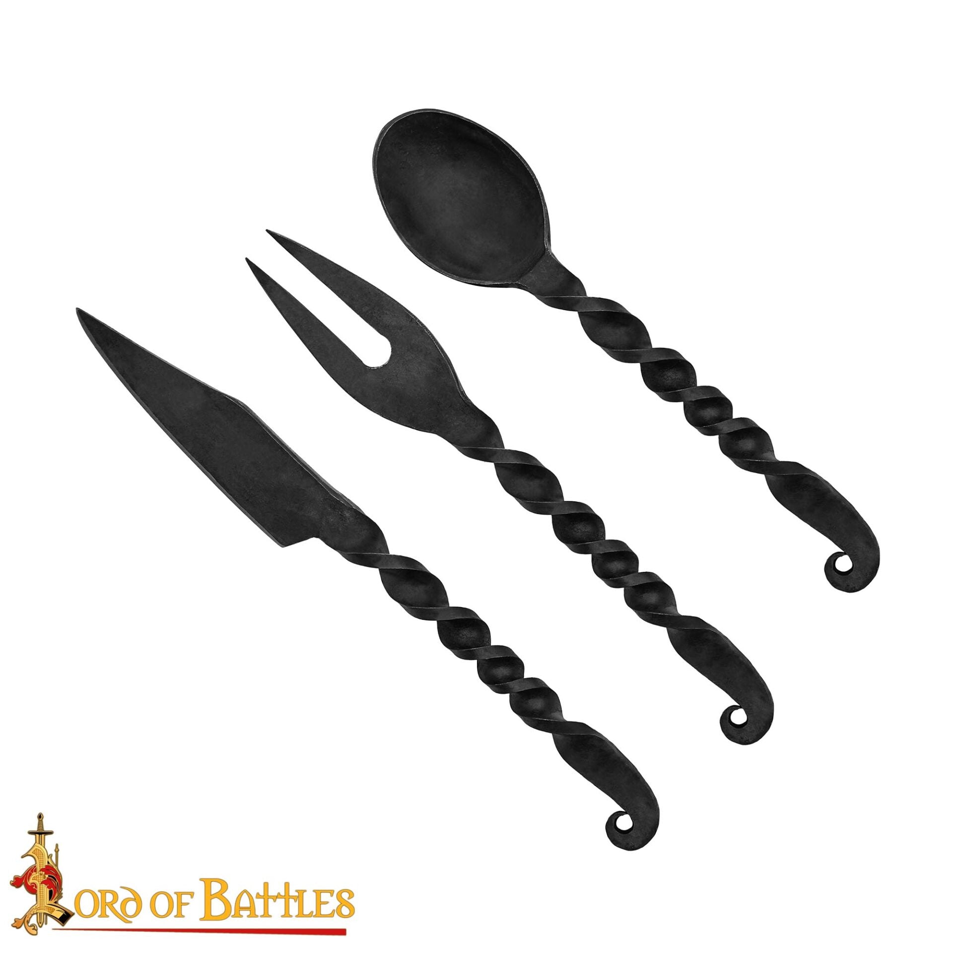Imagen única de: Juego de Cubiertos Medievales Forjados a Mano Cuchara, Tenedor y Cuchillo