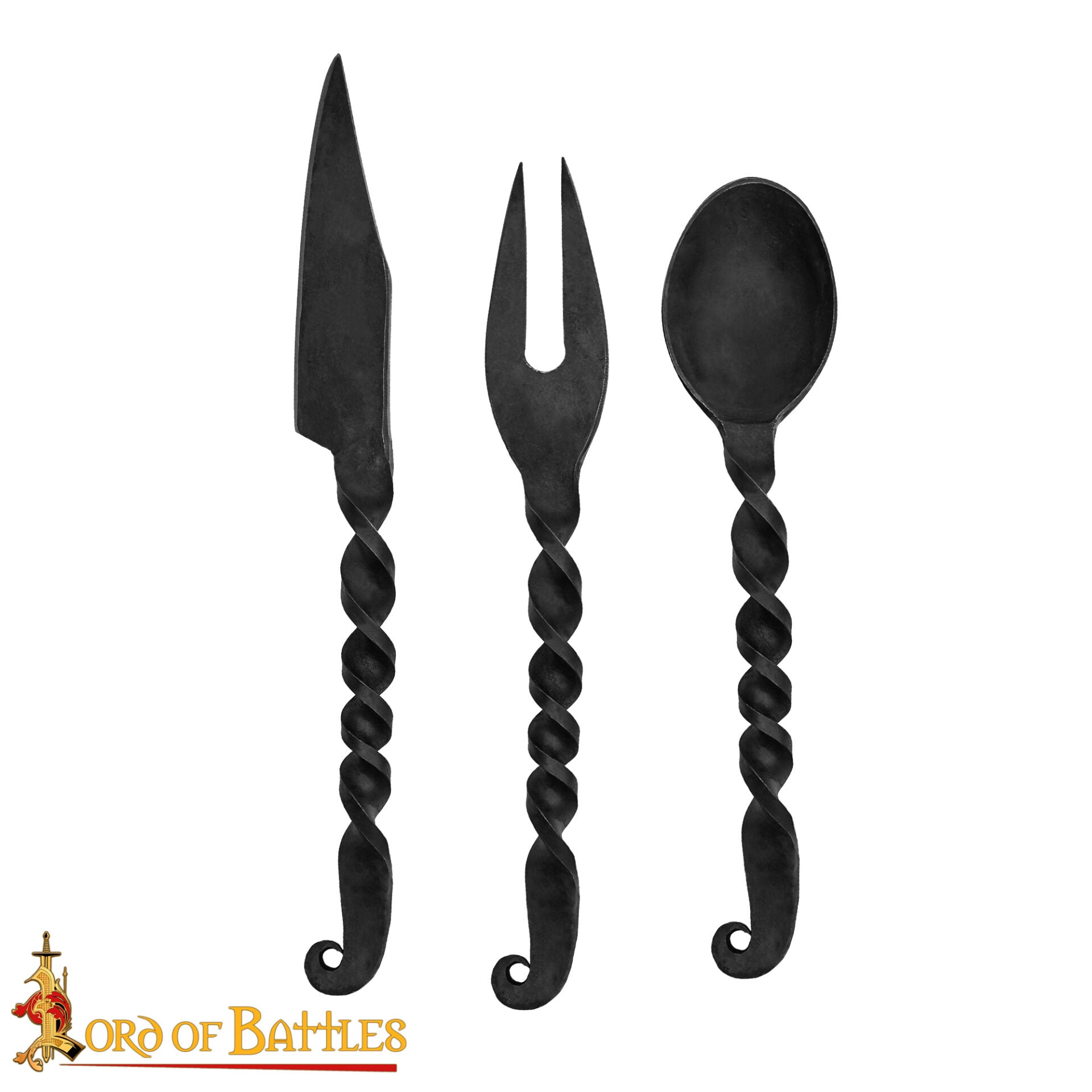 Imagen única de: Juego de Cubiertos Medievales Forjados a Mano Cuchara, Tenedor y Cuchillo