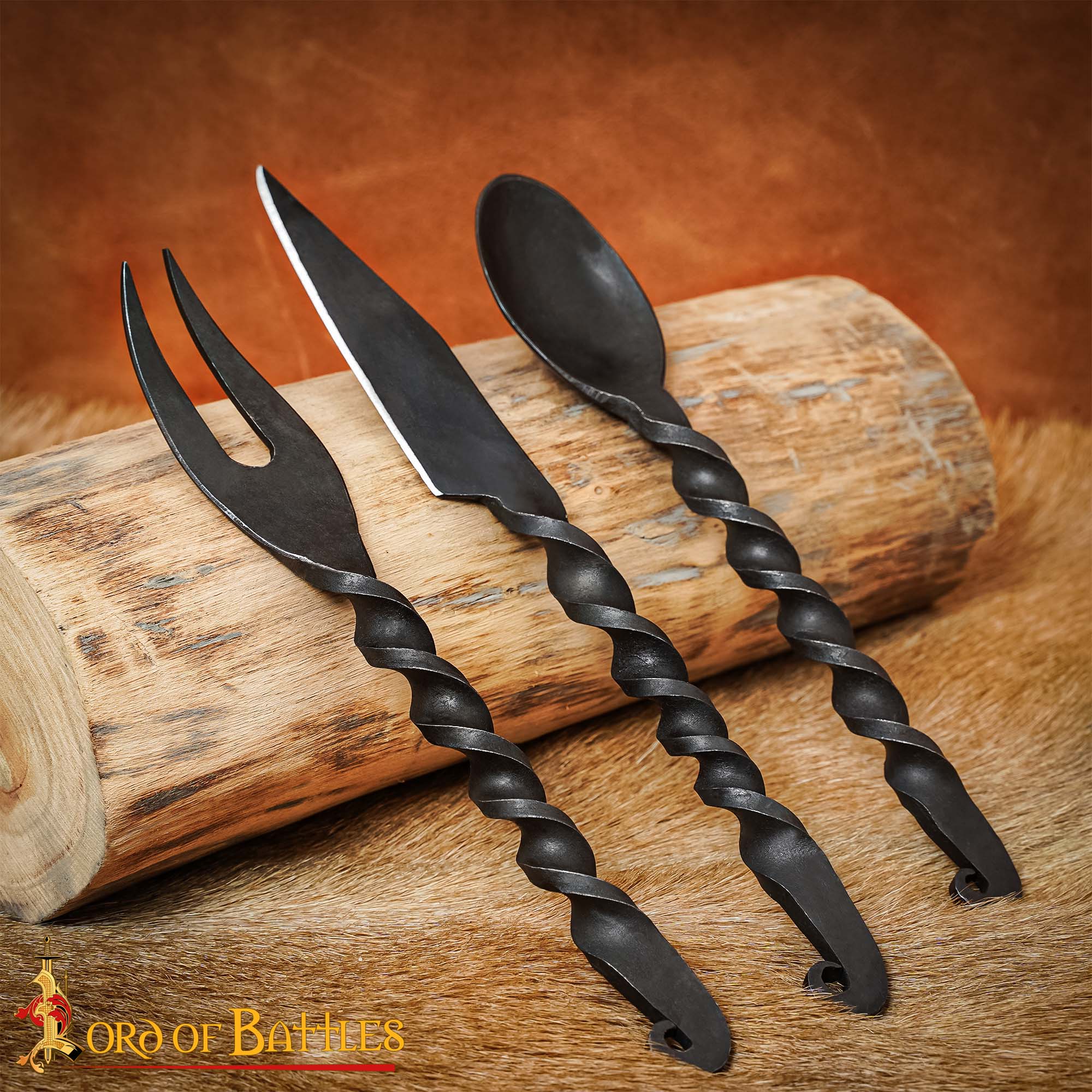 Imagen única de: Juego de Cubiertos Medievales Forjados a Mano Cuchara, Tenedor y Cuchillo