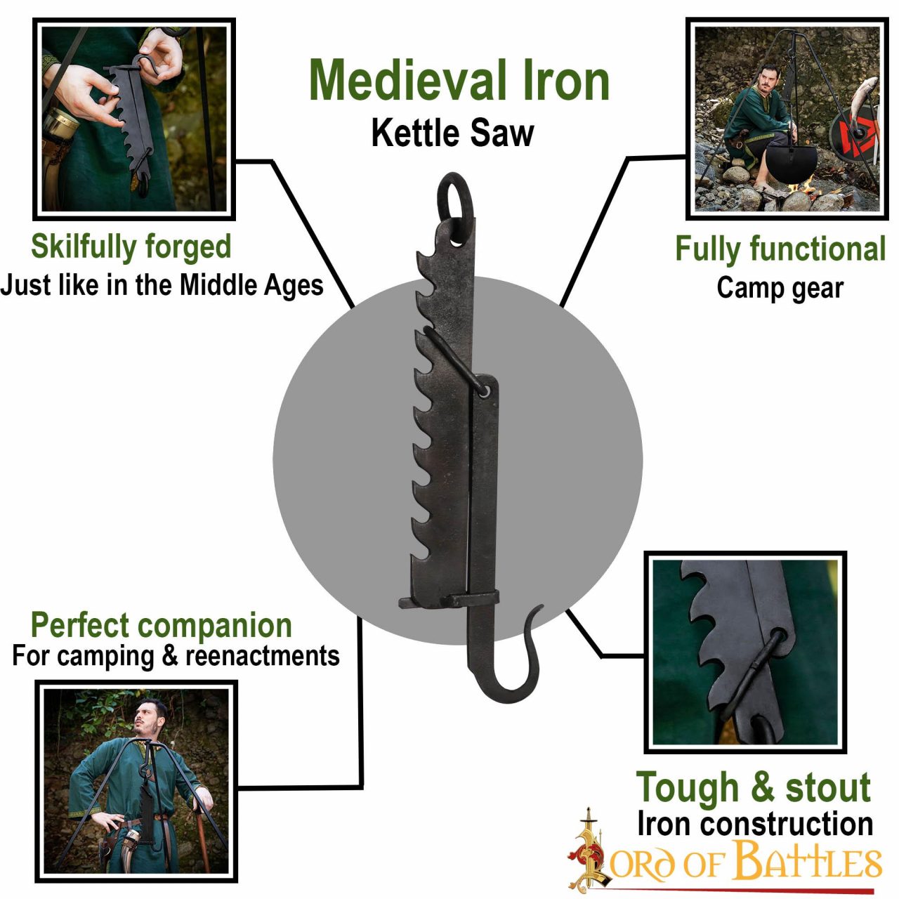 Imagen única de: Hervidor Medieval de Hierro Forjado a Mano Sierra de Campamento Funcional