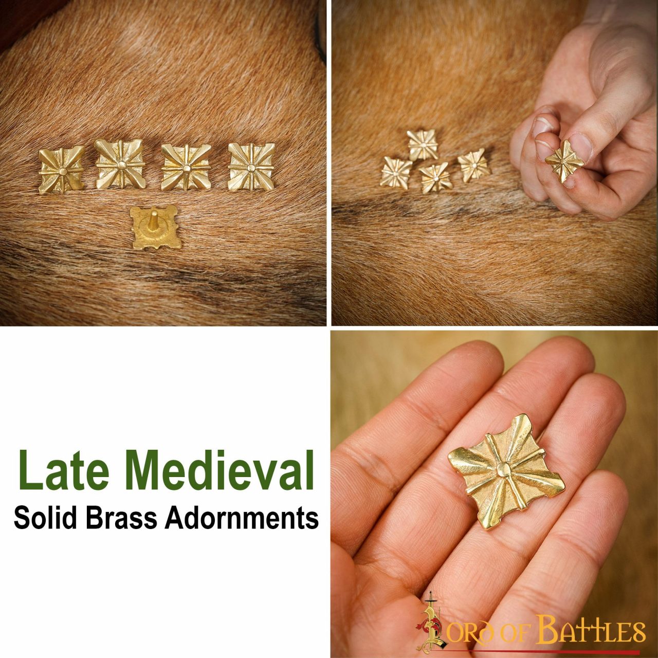 Monturas Medievales de Latón Macizo Puro, Herrajes Decorativos para Uso en Cuero| Juego de 5, 2cm - Imagen 21