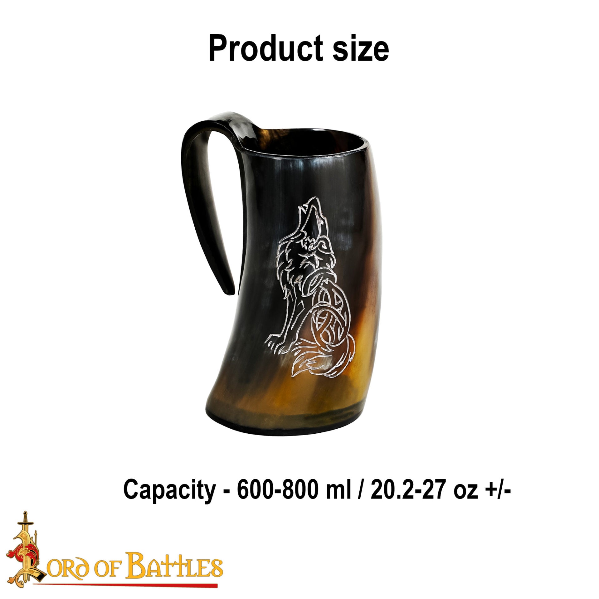 Imagen única de: Jarro Vikingo de Cuerno con Nudos de Lobo Celta (600ml)