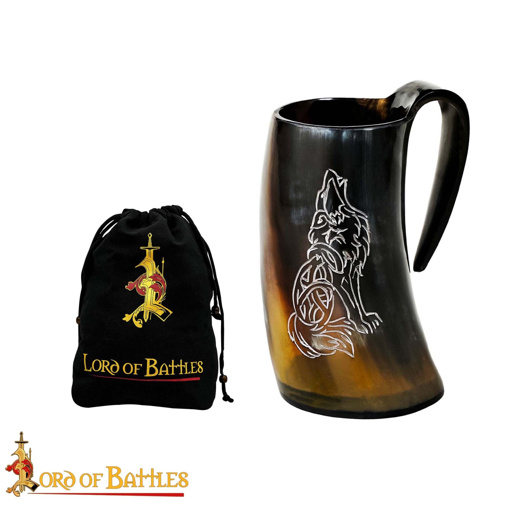 Imagen única de: Jarro Vikingo de Cuerno con Nudos de Lobo Celta (600ml)