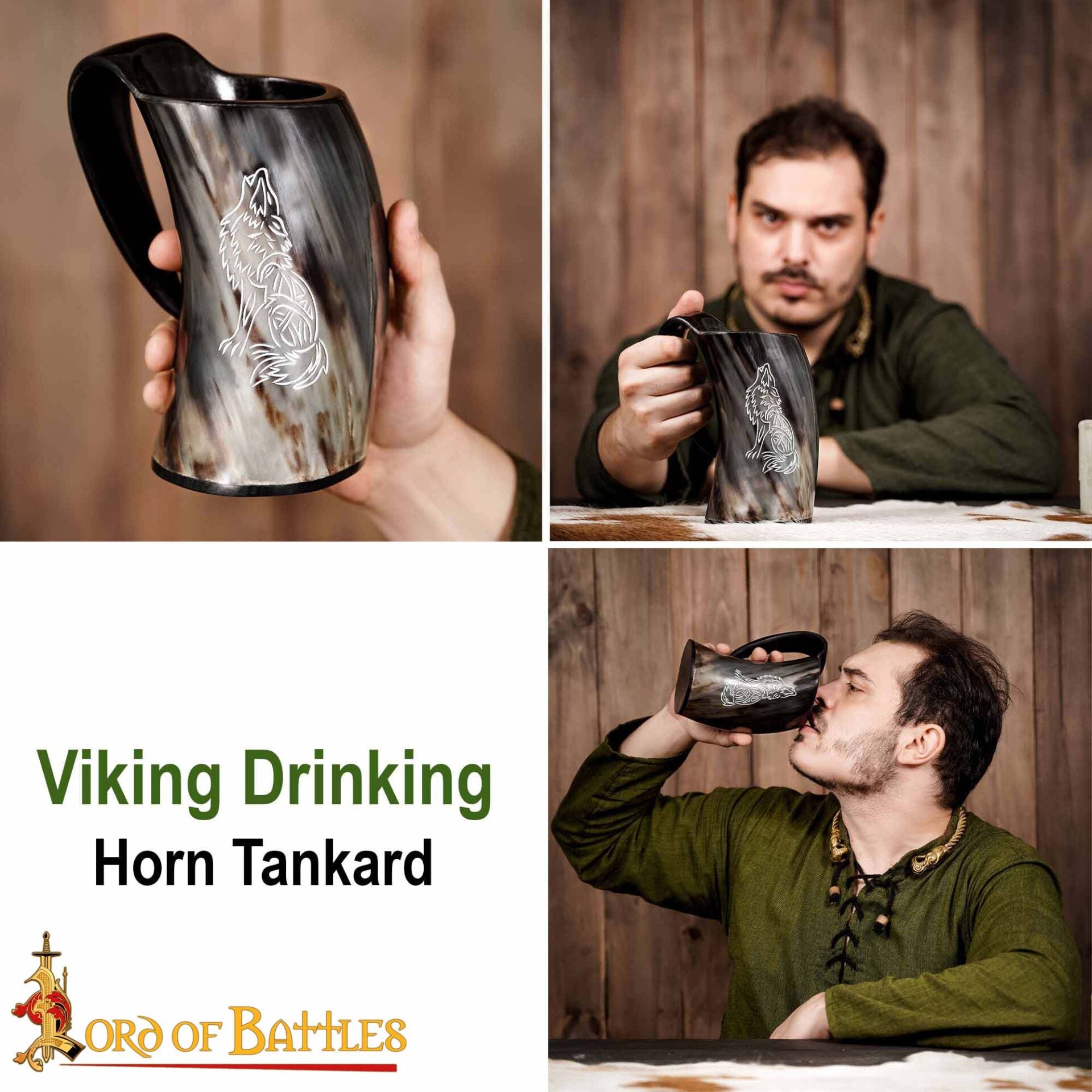 Imagen única de: Jarro Vikingo de Cuerno con Nudos de Lobo Celta (600ml)