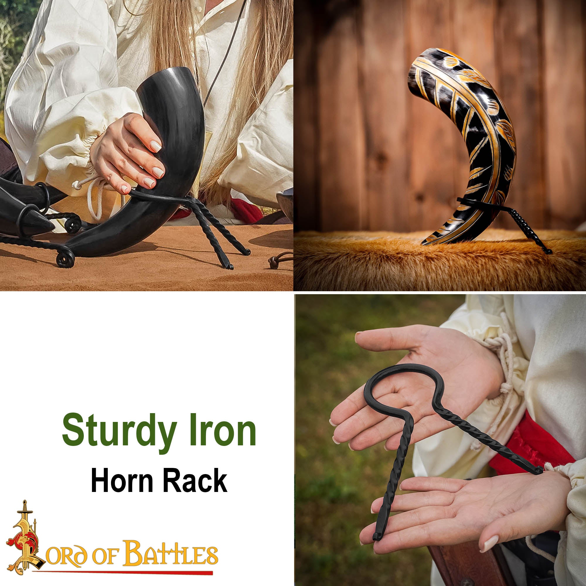 Imagen única de: Soporte Medieval de Hierro Forjado para Cuernos de Beber - Soporte para Cuernos Forjado a Mano con Acabado de Aceite Ennegrecido