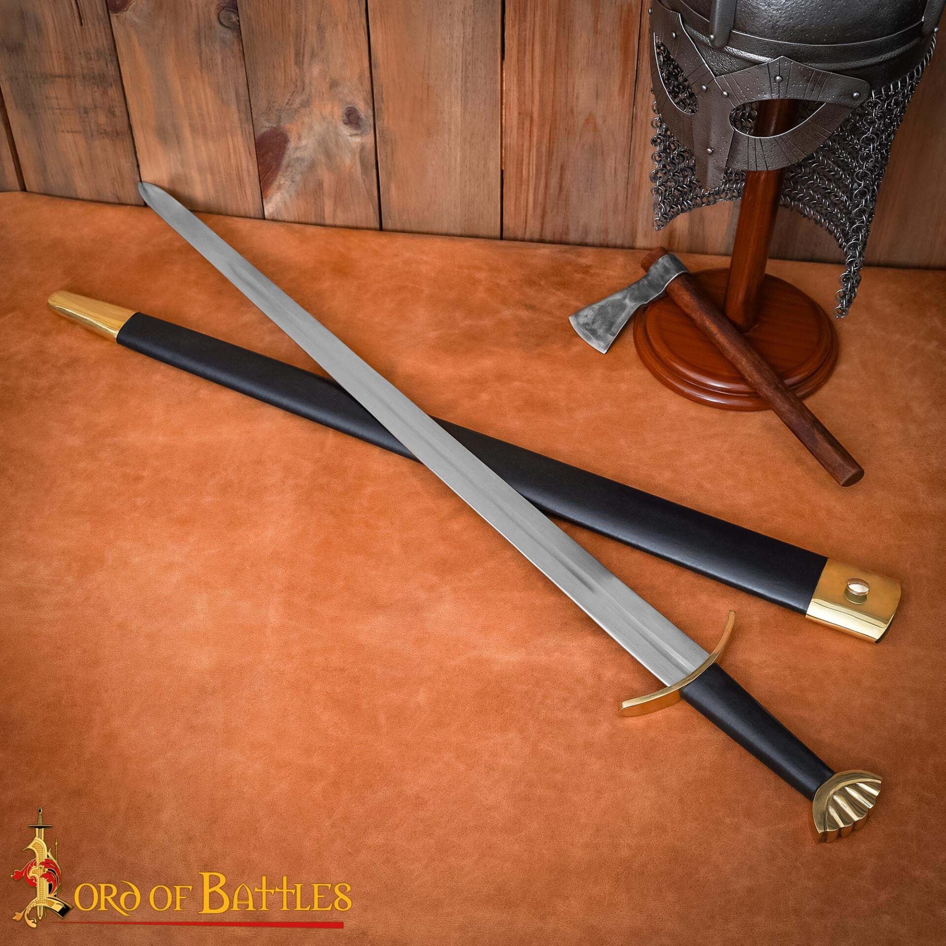 Imagen única de: Espada Vikinga Decorativa de Acero Forjada a Mano con Pomo y Vaina de Latón -espada de Exposición Pulida