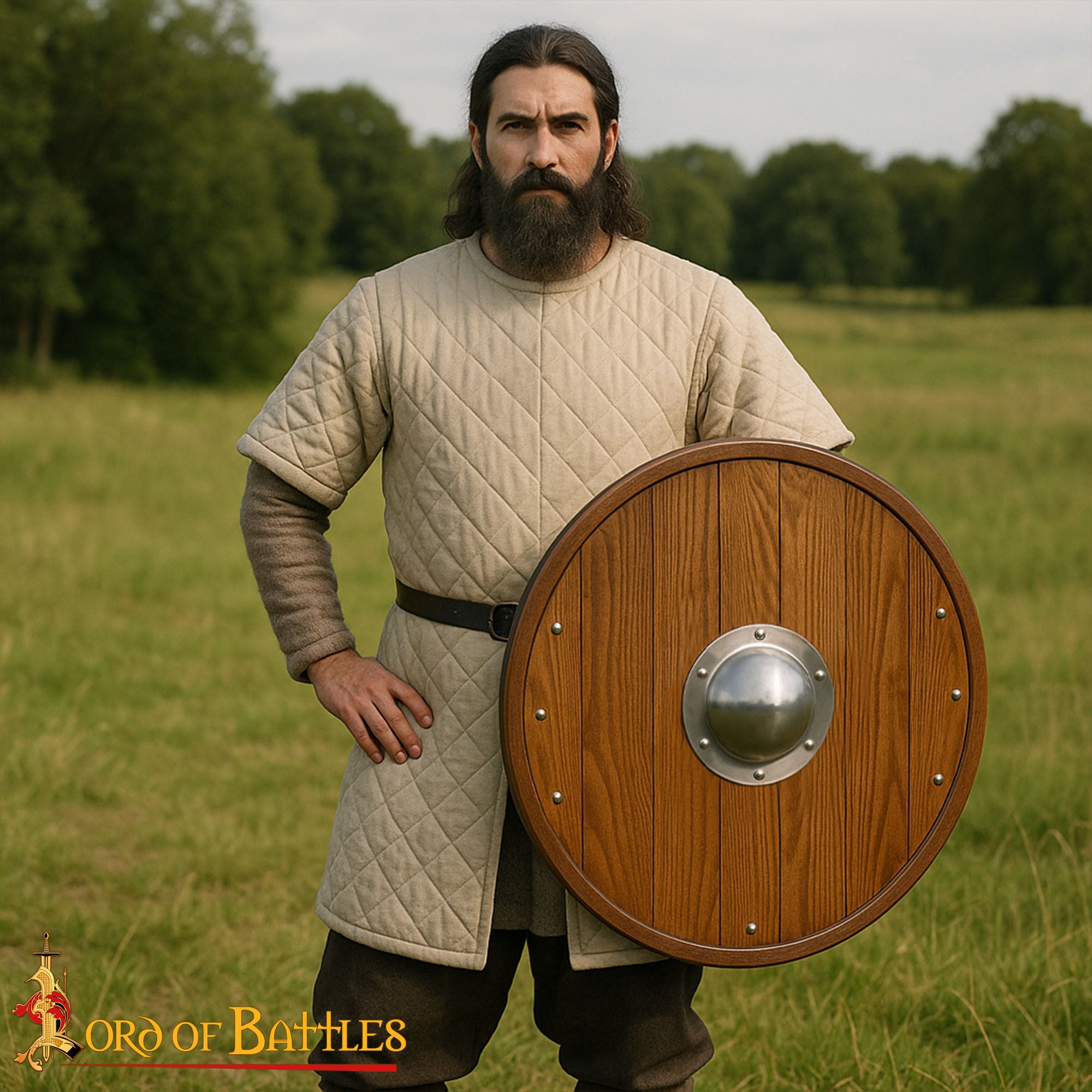 Imagen única de: Escudo de Acero Pulido Medio Jefe Umbo - 14 Calibre Centro de Cúpula Hecha a Mano con Remaches