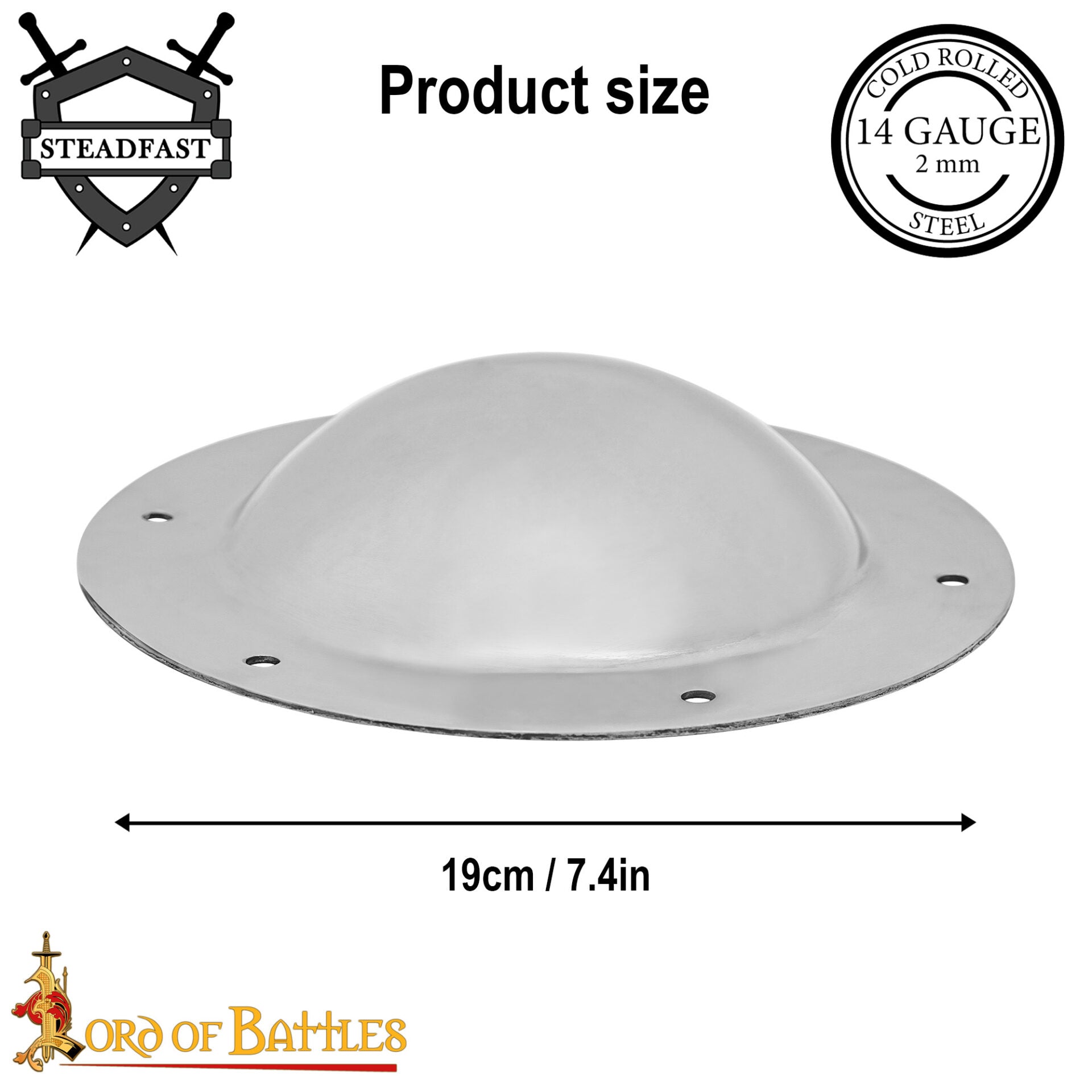 Imagen única de: Escudo de Acero Pulido Medio Jefe Umbo - 14 Calibre Centro de Cúpula Hecha a Mano con Remaches