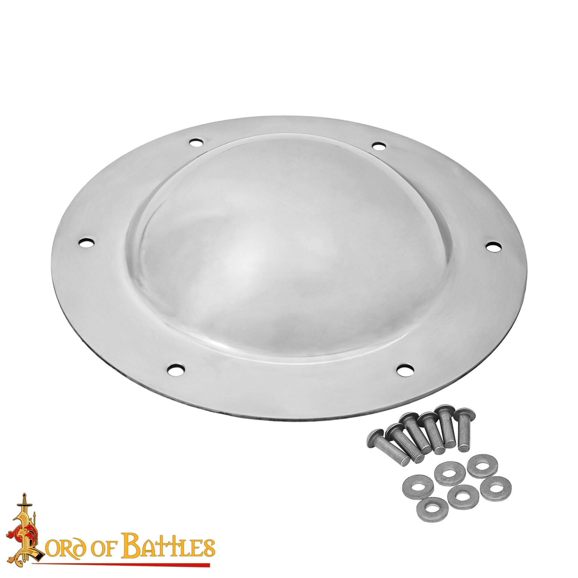 Imagen única de: Escudo de Acero Pulido Medio Jefe Umbo - 14 Calibre Centro de Cúpula Hecha a Mano con Remaches