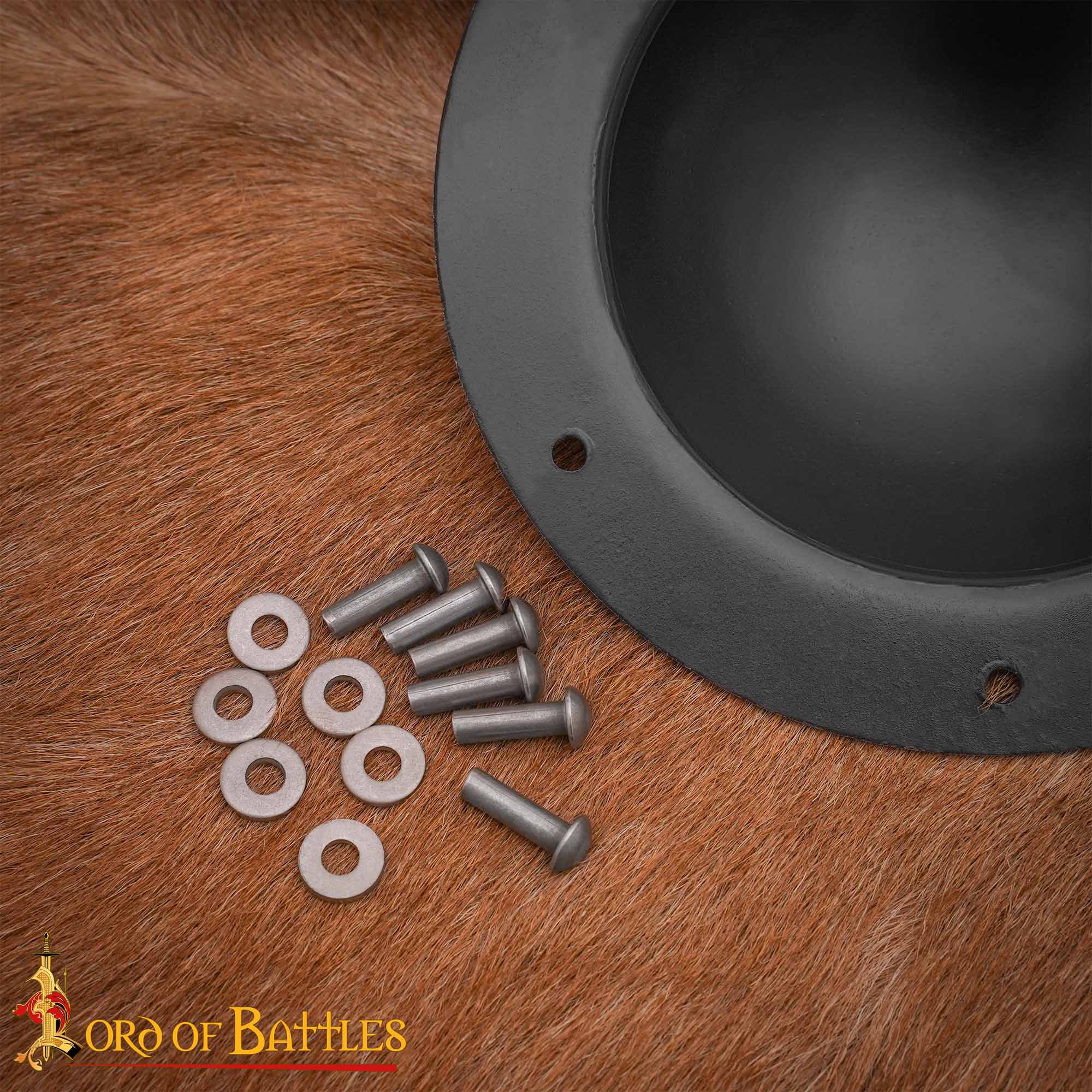 Imagen única de: Escudo de Acero Pulido Medio Jefe Umbo - 14 Calibre Centro de Cúpula Hecha a Mano con Remaches