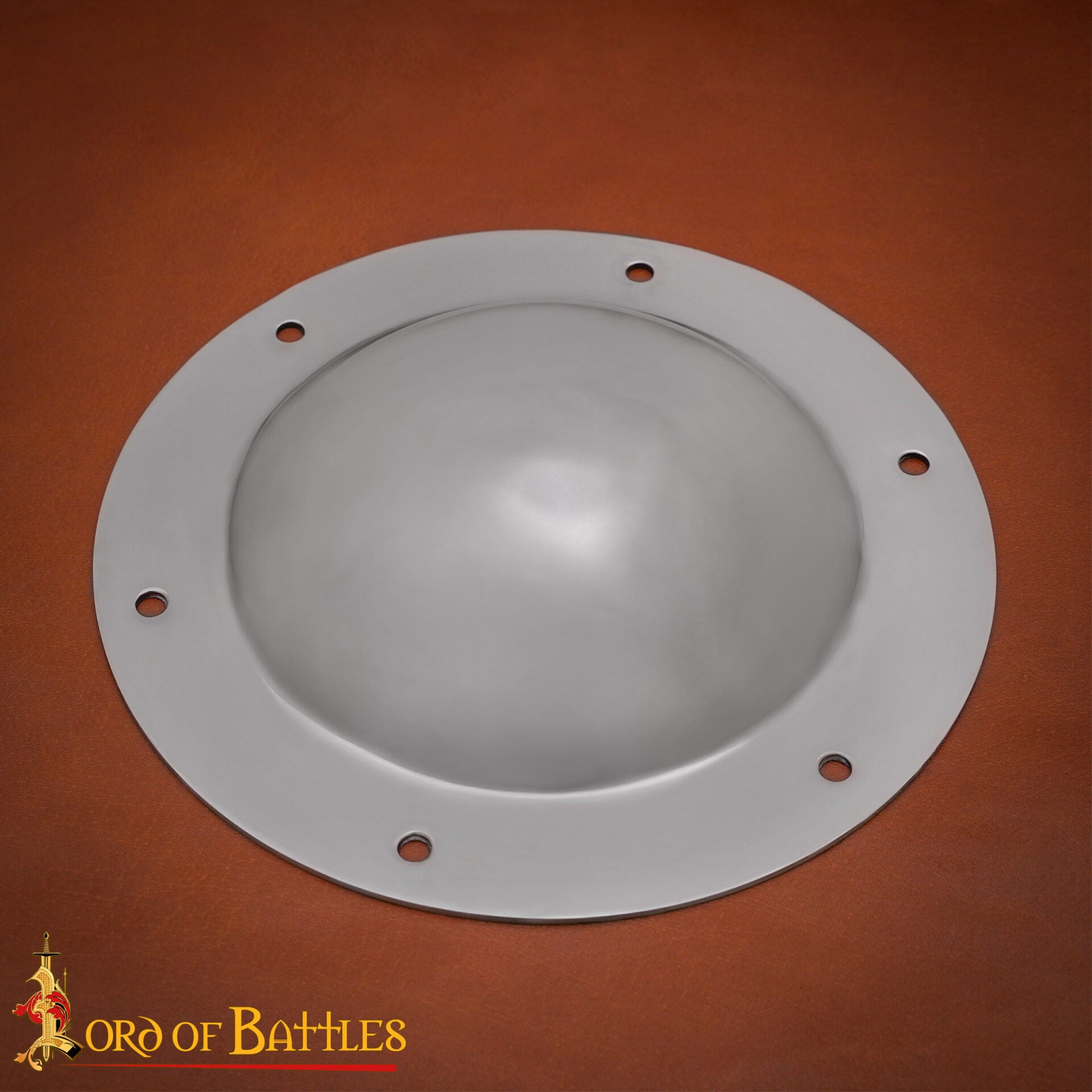 Imagen única de: Escudo de Acero Pulido Medio Jefe Umbo - 14 Calibre Centro de Cúpula Hecha a Mano con Remaches