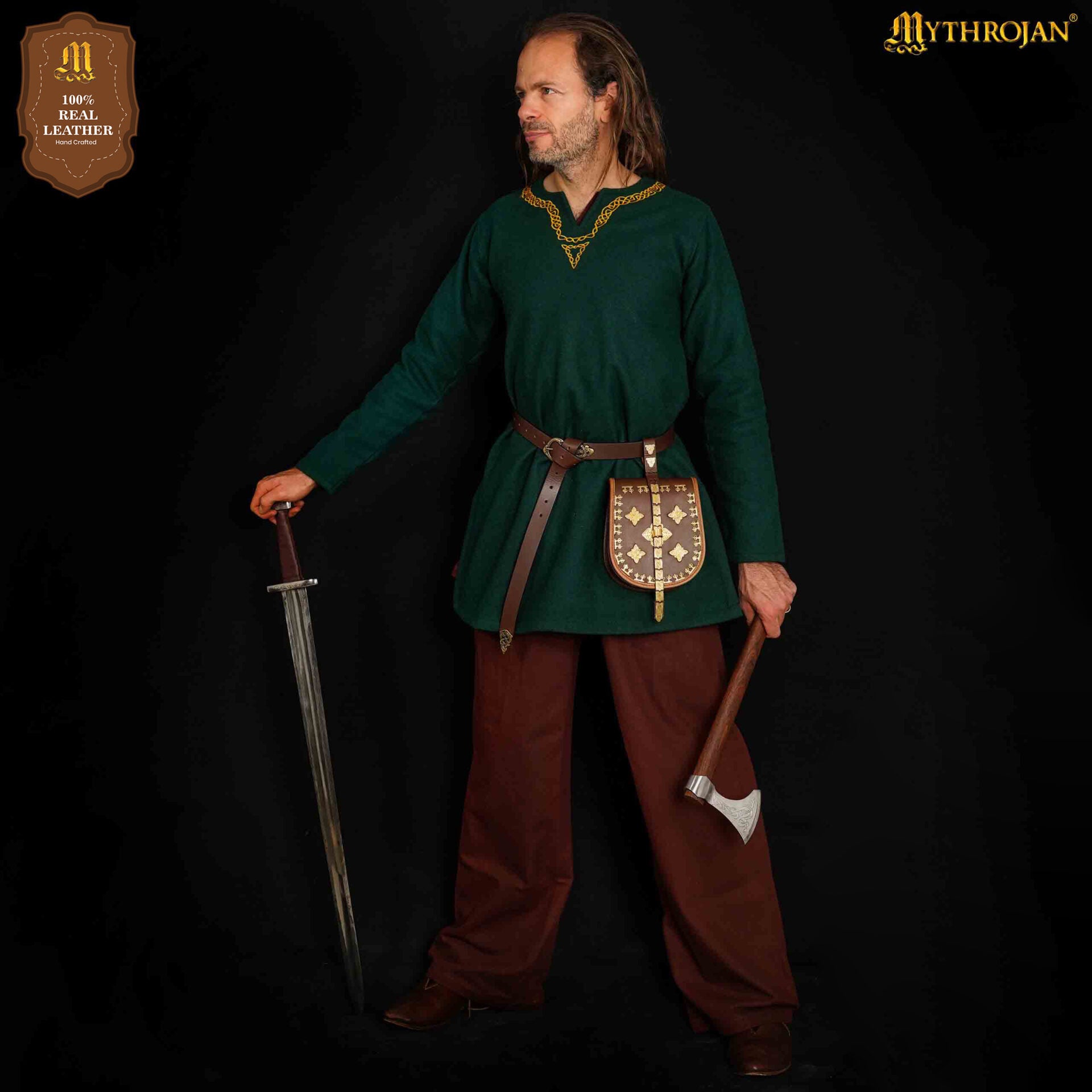 Imagen única de: Mythrojan Birka Bolsa de Cuero Vikingo Tarsoly - Bolsa para Cinturón Auténtica Hecha a Mano Basada en Originales Históricos - Accesorio Nórdico de Cuero Auténtico