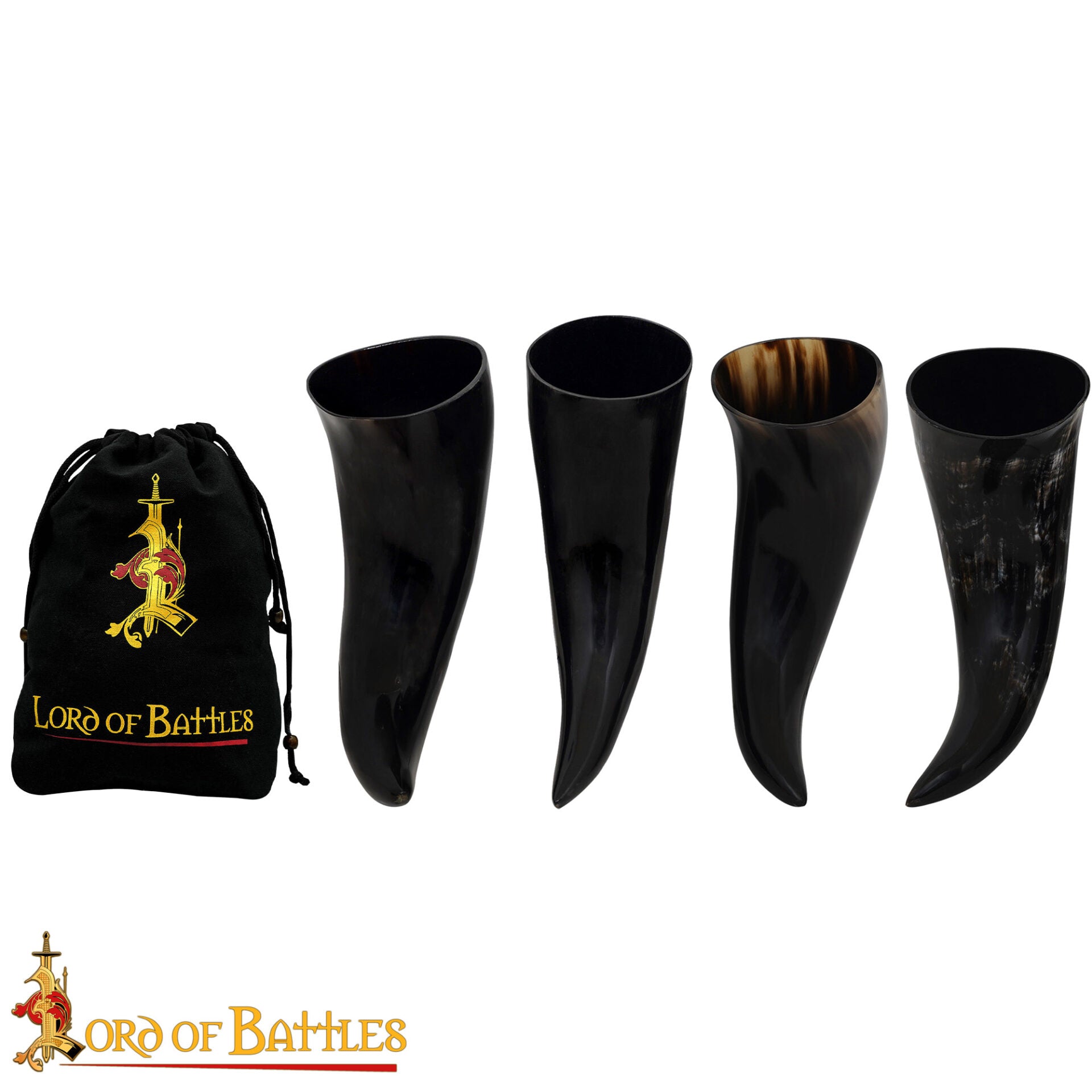 Imagen única de: Viking Drinking Ox Horn Juego de 4 - Jarras de Cuerno Pulido de 400 Ml con Bolsa de Almacenamiento de Lona