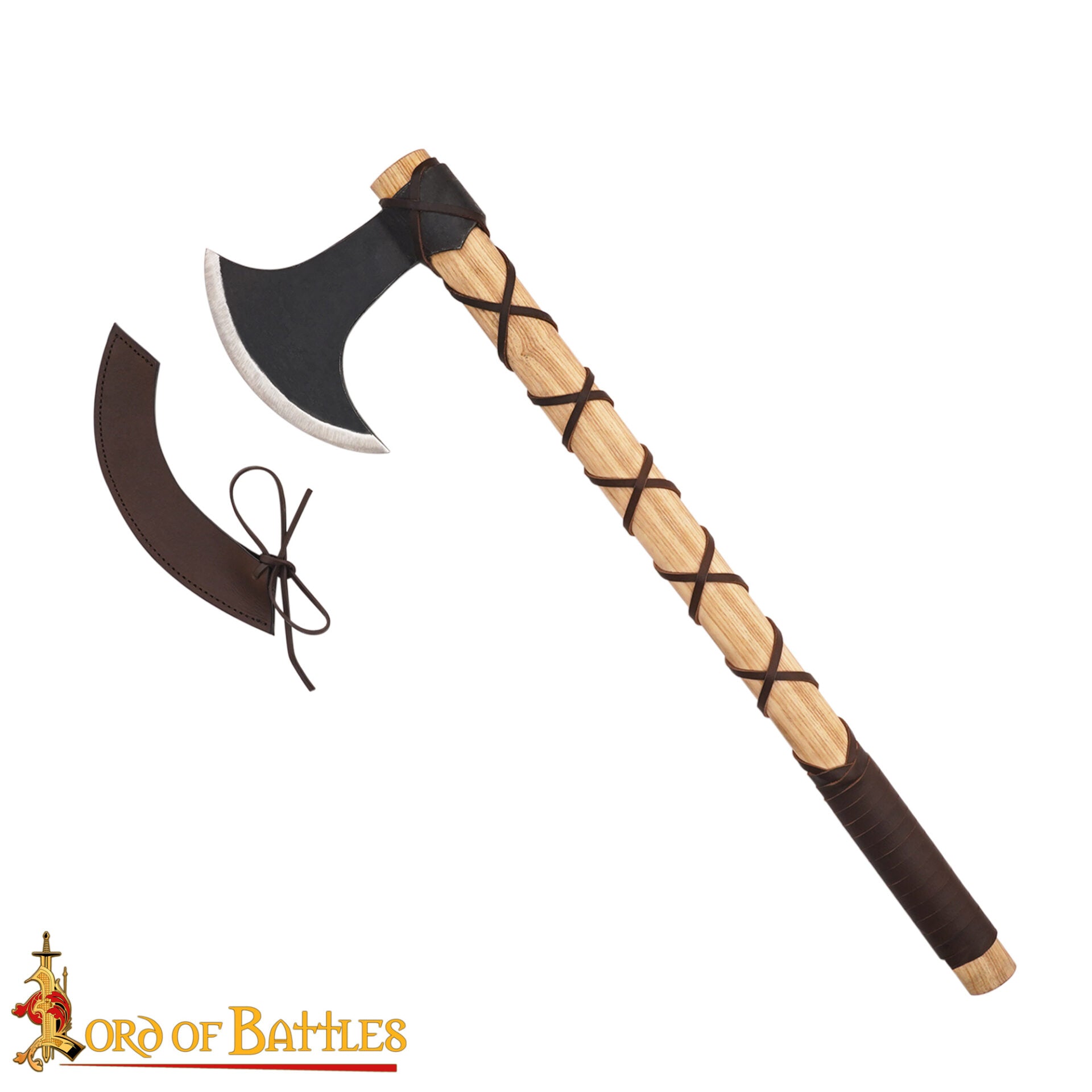 Hacha Vikinga Forjada a Mano - Cabeza de Acero Al Carbono con Mango de Madera Dura y Forrado de Cuero Auténtica Hacha de Batalla Nórdica para Larp, Camping y Exhibición - Imagen 28