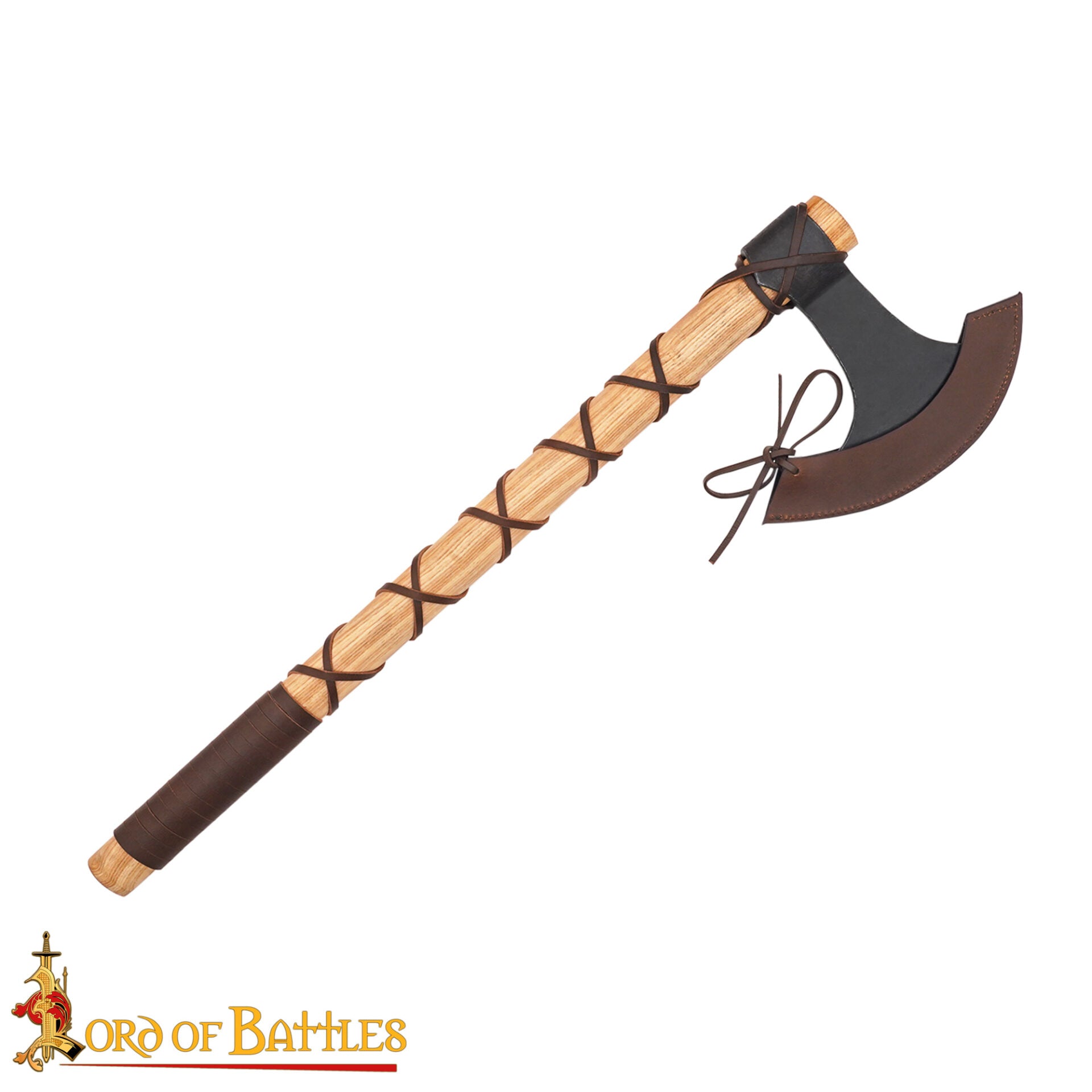 Hacha Vikinga Forjada a Mano - Cabeza de Acero Al Carbono con Mango de Madera Dura y Forrado de Cuero Auténtica Hacha de Batalla Nórdica para Larp, Camping y Exhibición - Imagen 5