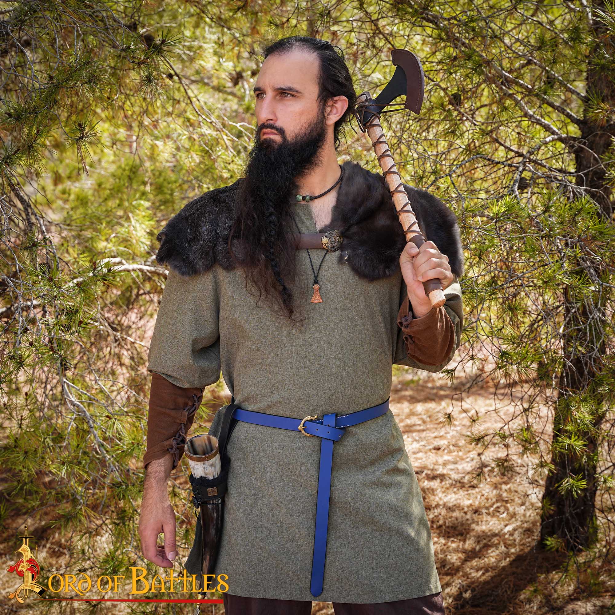 Hacha Vikinga Forjada a Mano - Cabeza de Acero Al Carbono con Mango de Madera Dura y Forrado de Cuero Auténtica Hacha de Batalla Nórdica para Larp, Camping y Exhibición - Imagen 24