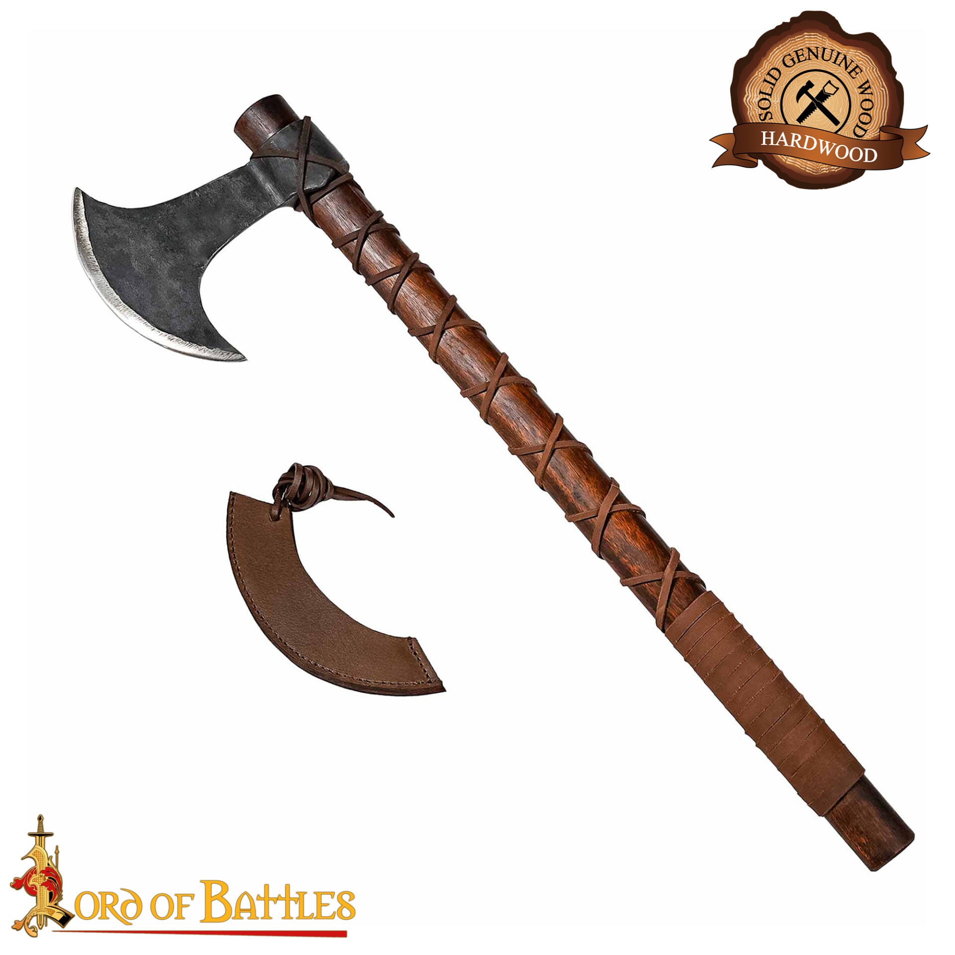 Hacha Vikinga Forjada a Mano - Cabeza de Acero Al Carbono con Mango de Madera Dura y Forrado de Cuero Auténtica Hacha de Batalla Nórdica para Larp, Camping y Exhibición - Imagen 19