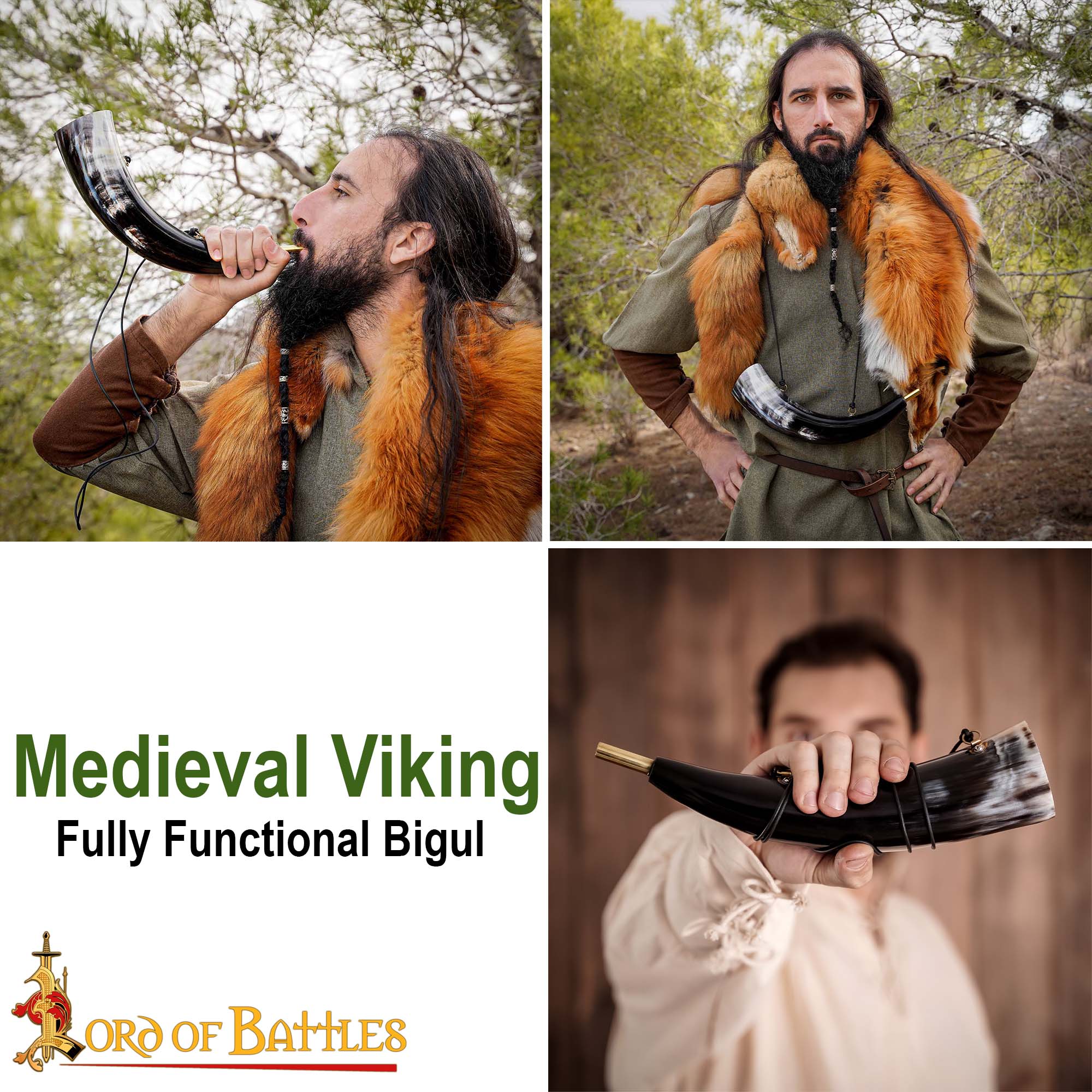 Imagen única de: Viking Blowing Horn - Bocina de Buey de Origen Ético con Boquilla de Latón