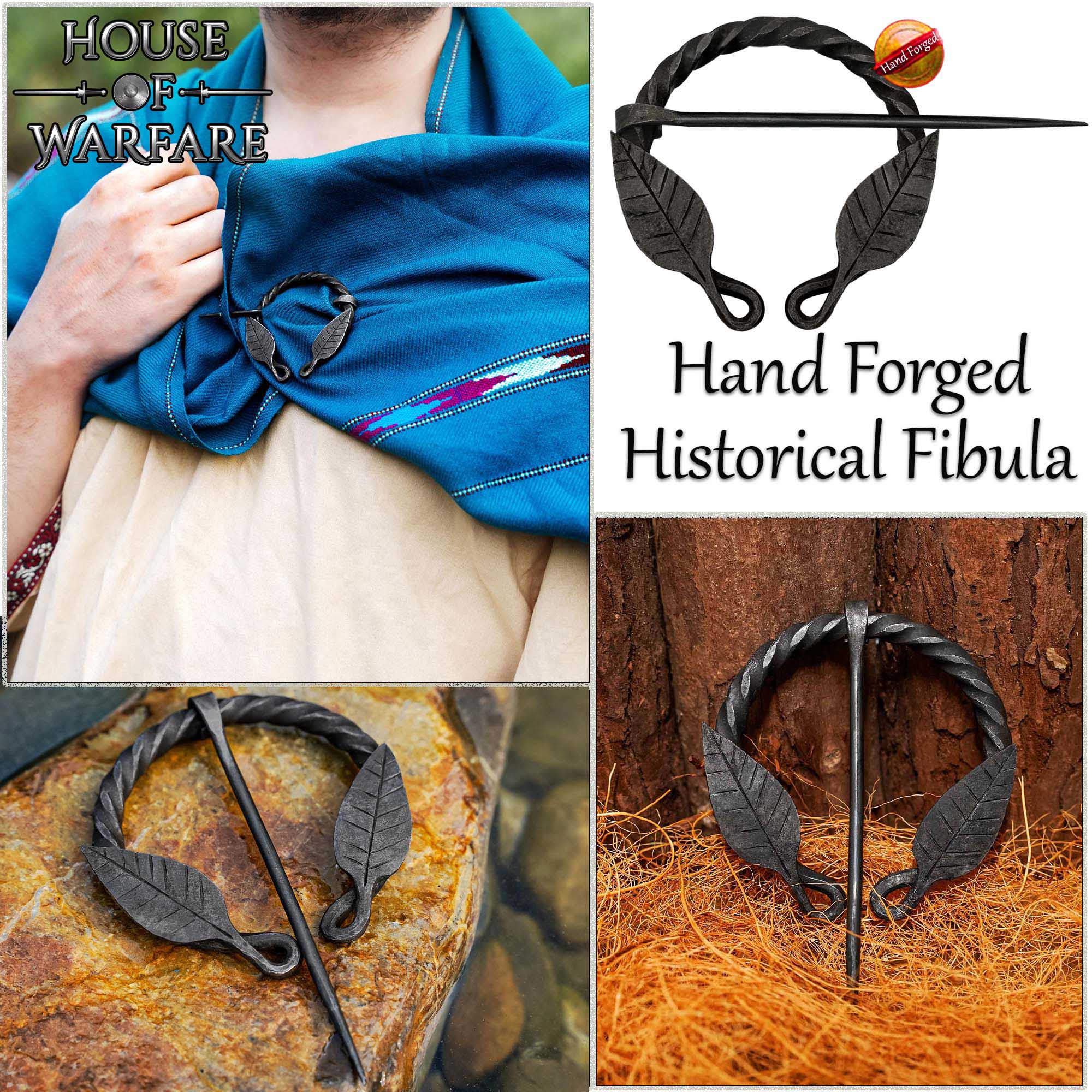 Imagen única de: Alfiler de Capa Medieval de Hierro Forjado a Mano con Motivo de Hojas - Broche de Fíbula Estilo Vikingo