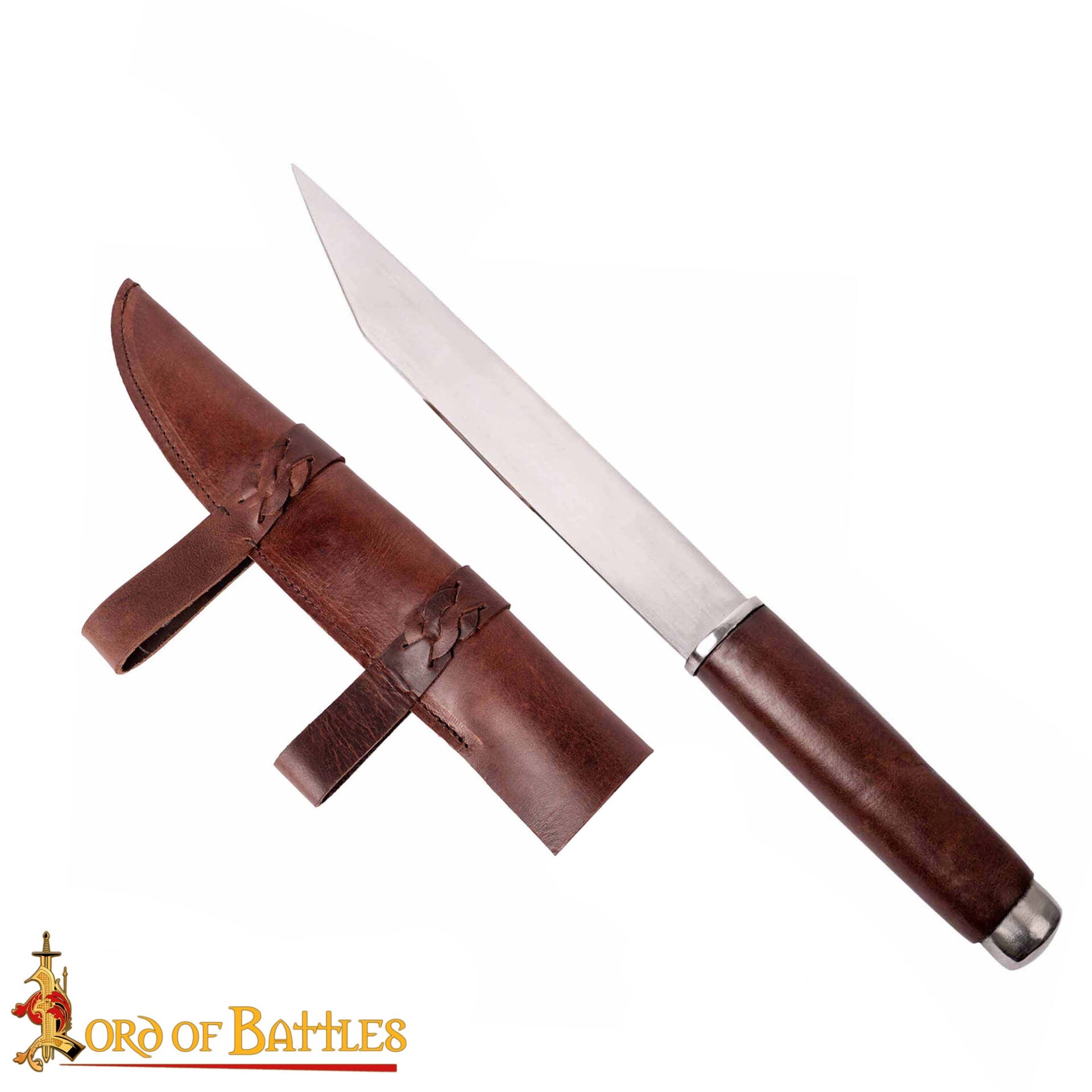 Imagen única de: Daga Medieval Seax - Hoja de Acero Al Carbono Forjada a Mano con Funda de Cuero Marrón