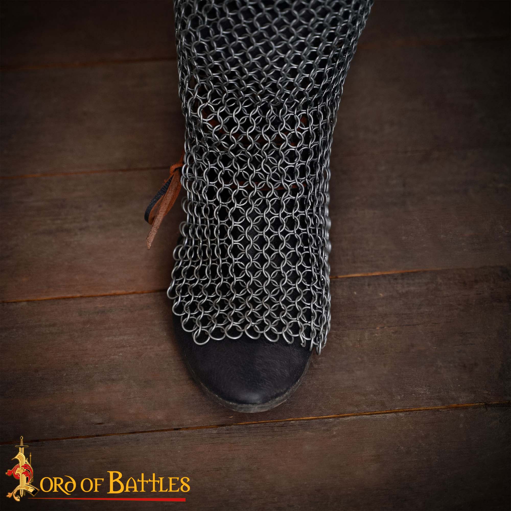 Chainmail Leggings Chausses 9 Mm 16 Gauge High Tensile Butted Rings With Leather Straps - Imagen 6